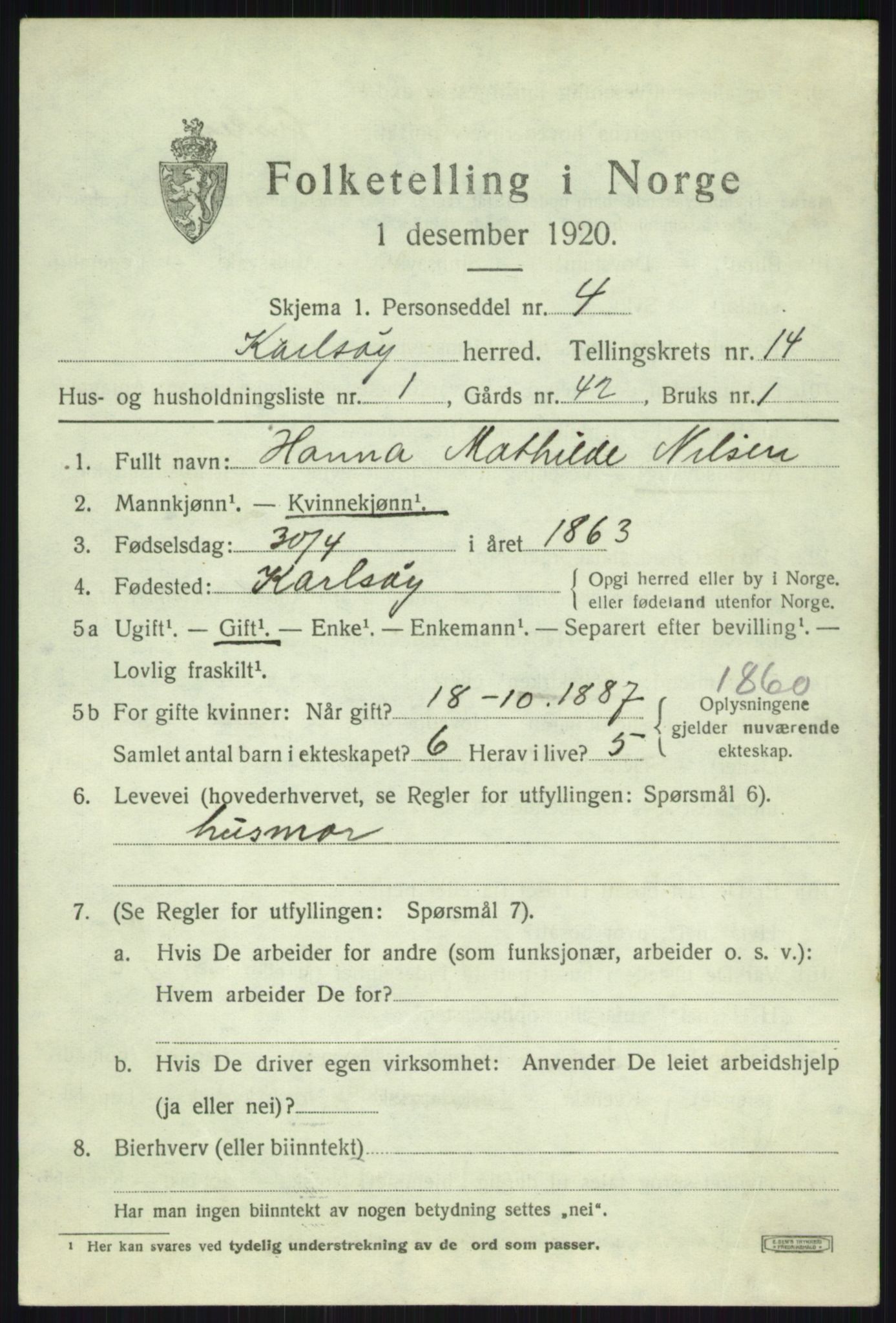 SATØ, 1920 census for Karlsøy, 1920, p. 5103