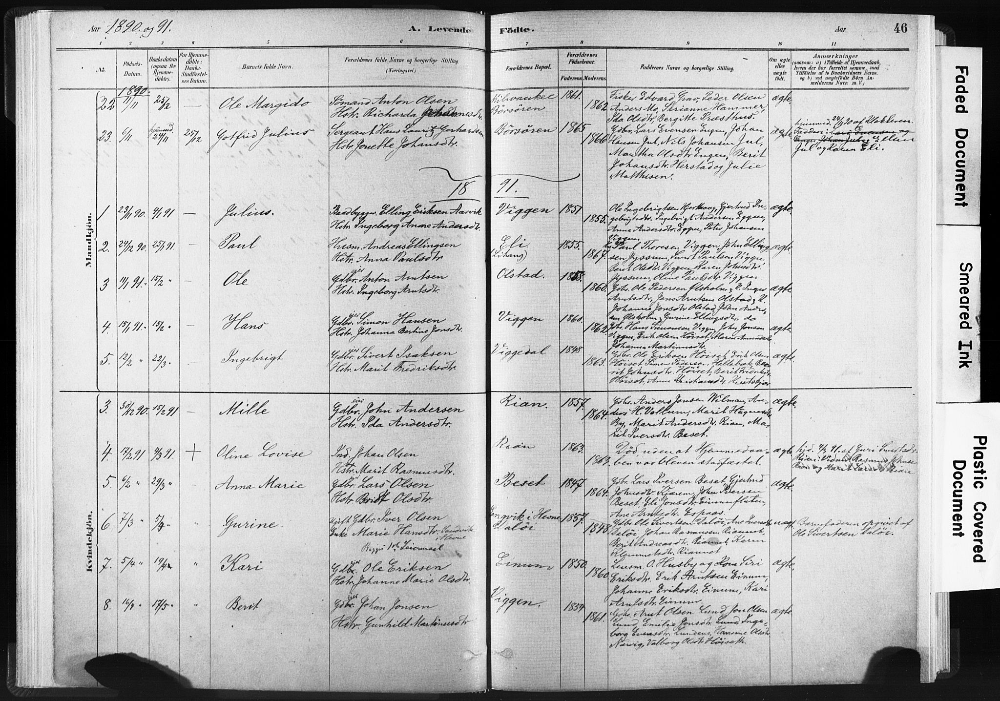 Ministerialprotokoller, klokkerbøker og fødselsregistre - Sør-Trøndelag, SAT/A-1456/665/L0773: Parish register (official) no. 665A08, 1879-1905, p. 46