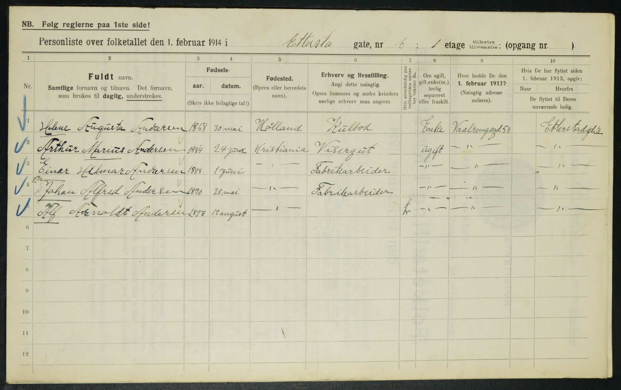 OBA, Municipal Census 1914 for Kristiania, 1914, p. 22520