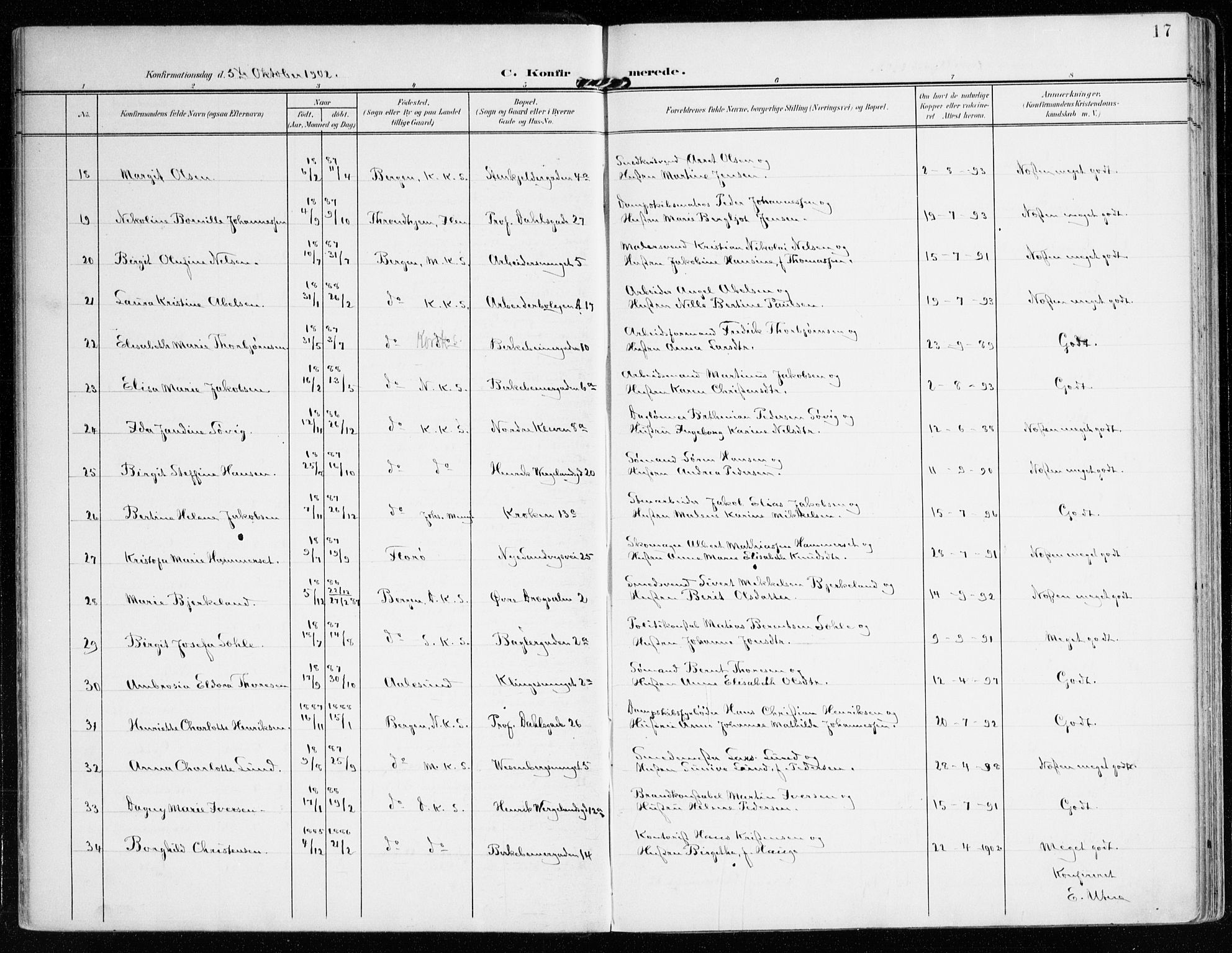 Mariakirken Sokneprestembete, AV/SAB-A-76901/H/Haa/L0014: Parish register (official) no. C 2, 1900-1916, p. 17