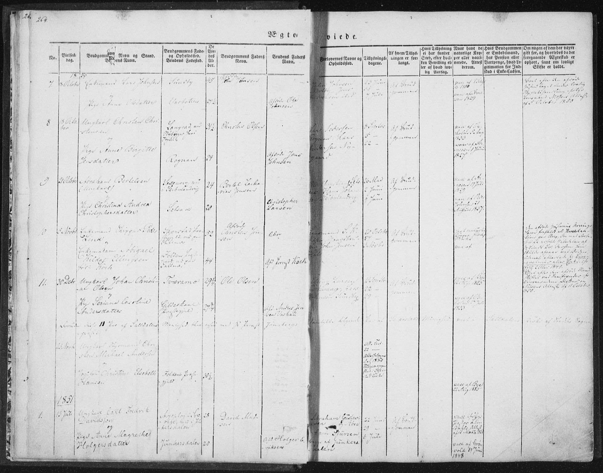 Ministerialprotokoller, klokkerbøker og fødselsregistre - Nordland, AV/SAT-A-1459/847/L0667: Parish register (official) no. 847A07, 1842-1871, p. 264