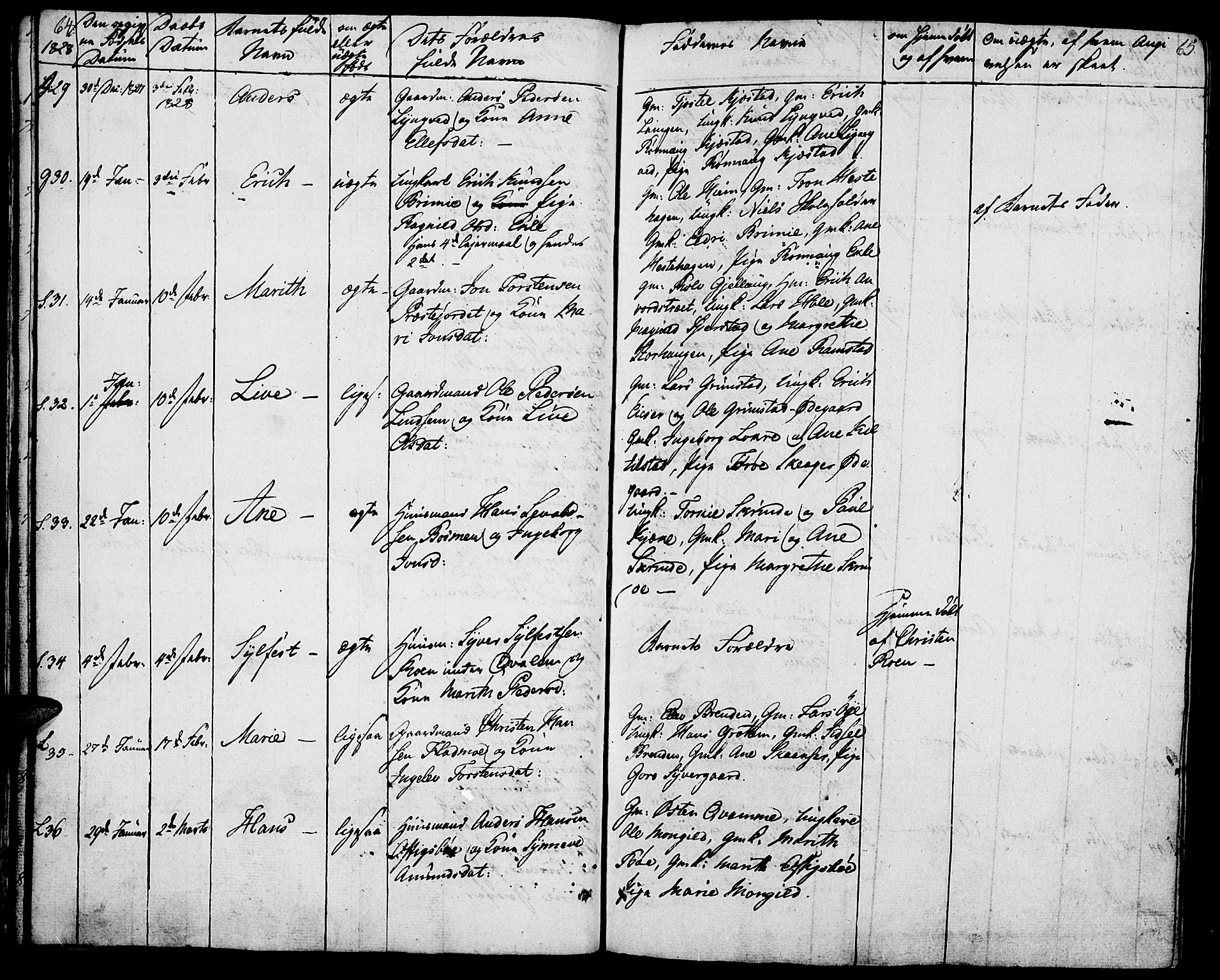 Lom prestekontor, SAH/PREST-070/K/L0005: Parish register (official) no. 5, 1825-1837, p. 64-65