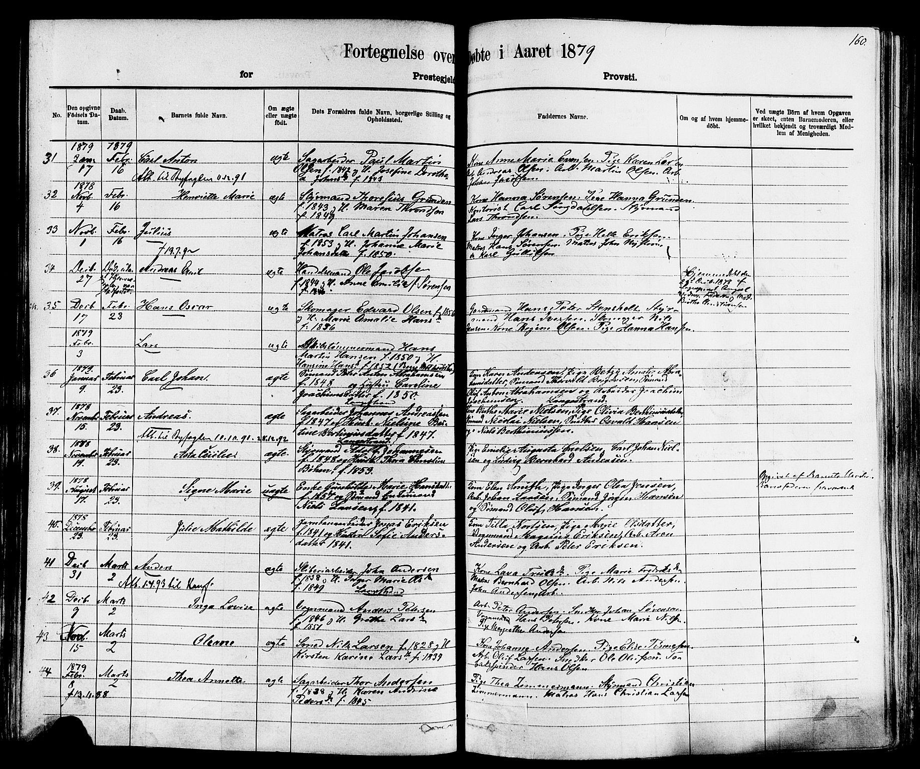 Larvik kirkebøker, AV/SAKO-A-352/F/Fa/L0006: Parish register (official) no. I 6, 1871-1883, p. 160