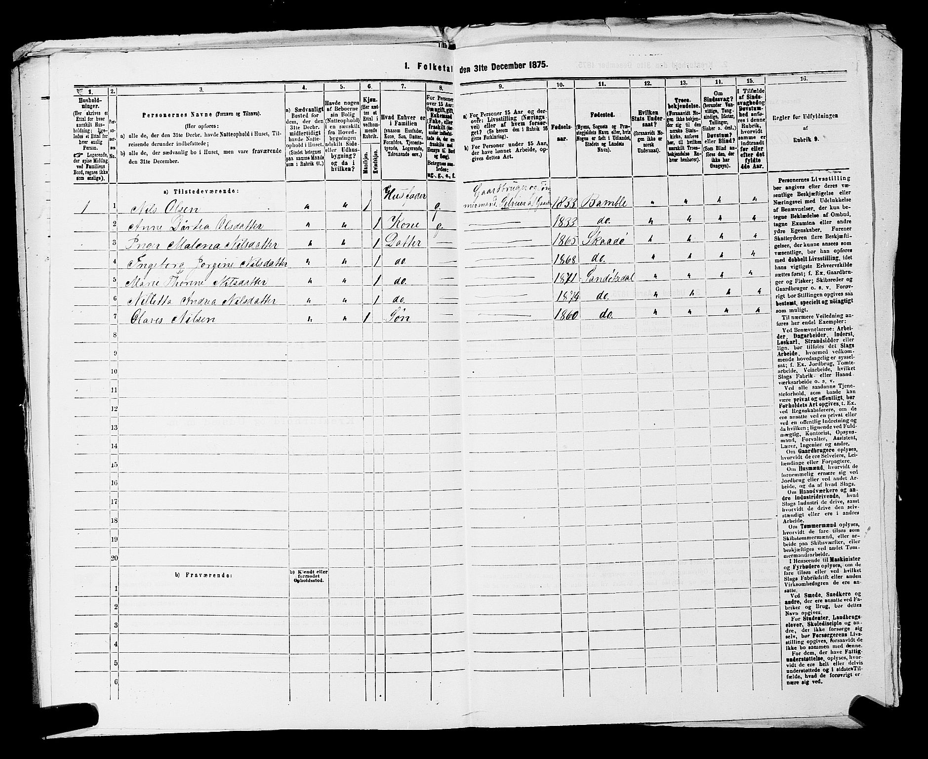 SAKO, 1875 census for 0816P Sannidal, 1875, p. 222