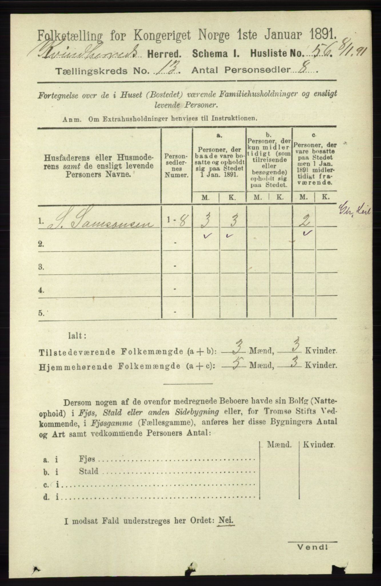 RA, 1891 census for 1224 Kvinnherad, 1891, p. 4262