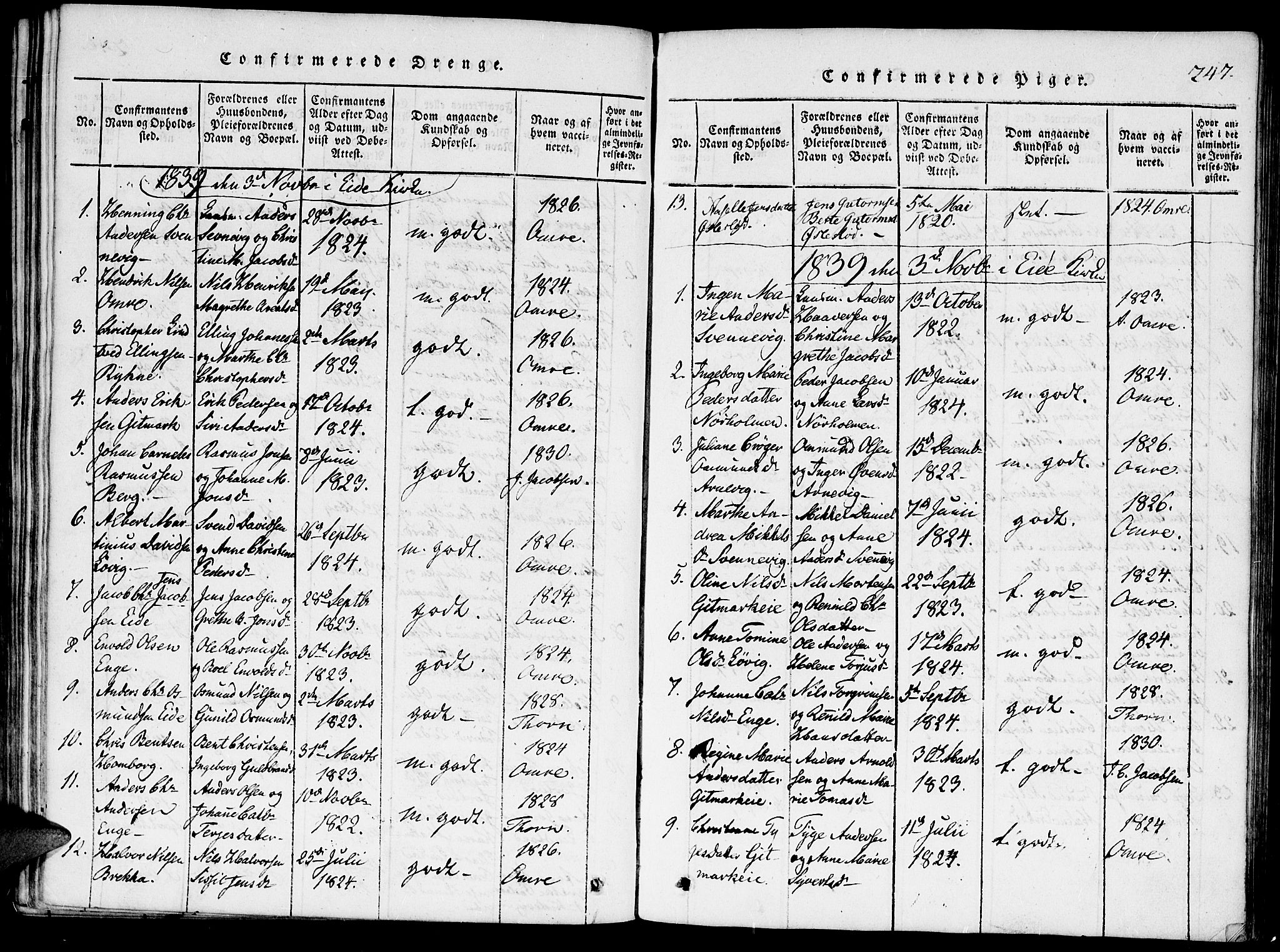 Hommedal sokneprestkontor, SAK/1111-0023/F/Fa/Faa/L0001: Parish register (official) no. A 1, 1816-1860, p. 247