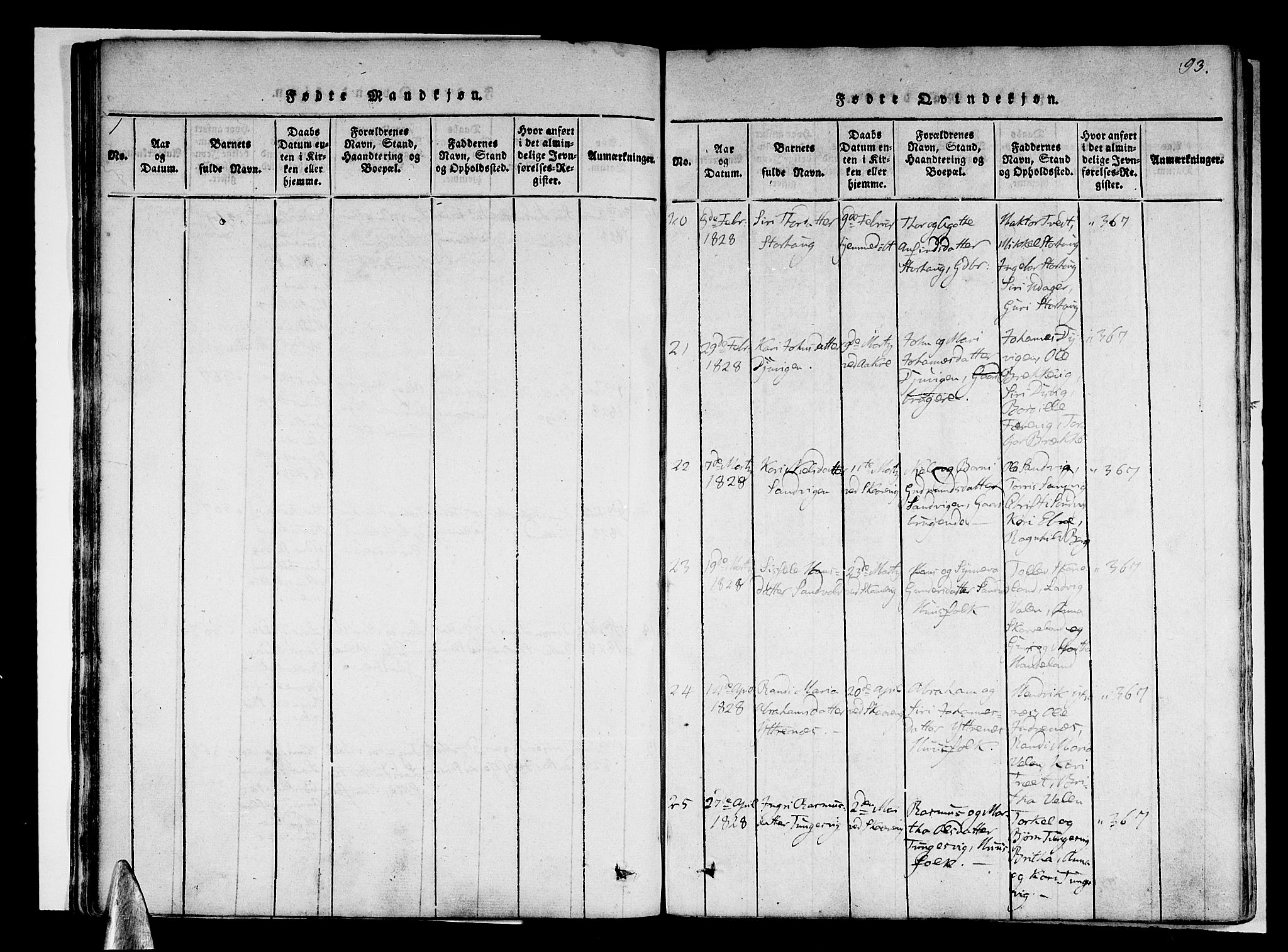 Skånevik sokneprestembete, AV/SAB-A-77801/H/Haa: Parish register (official) no. A 3, 1815-1828, p. 93