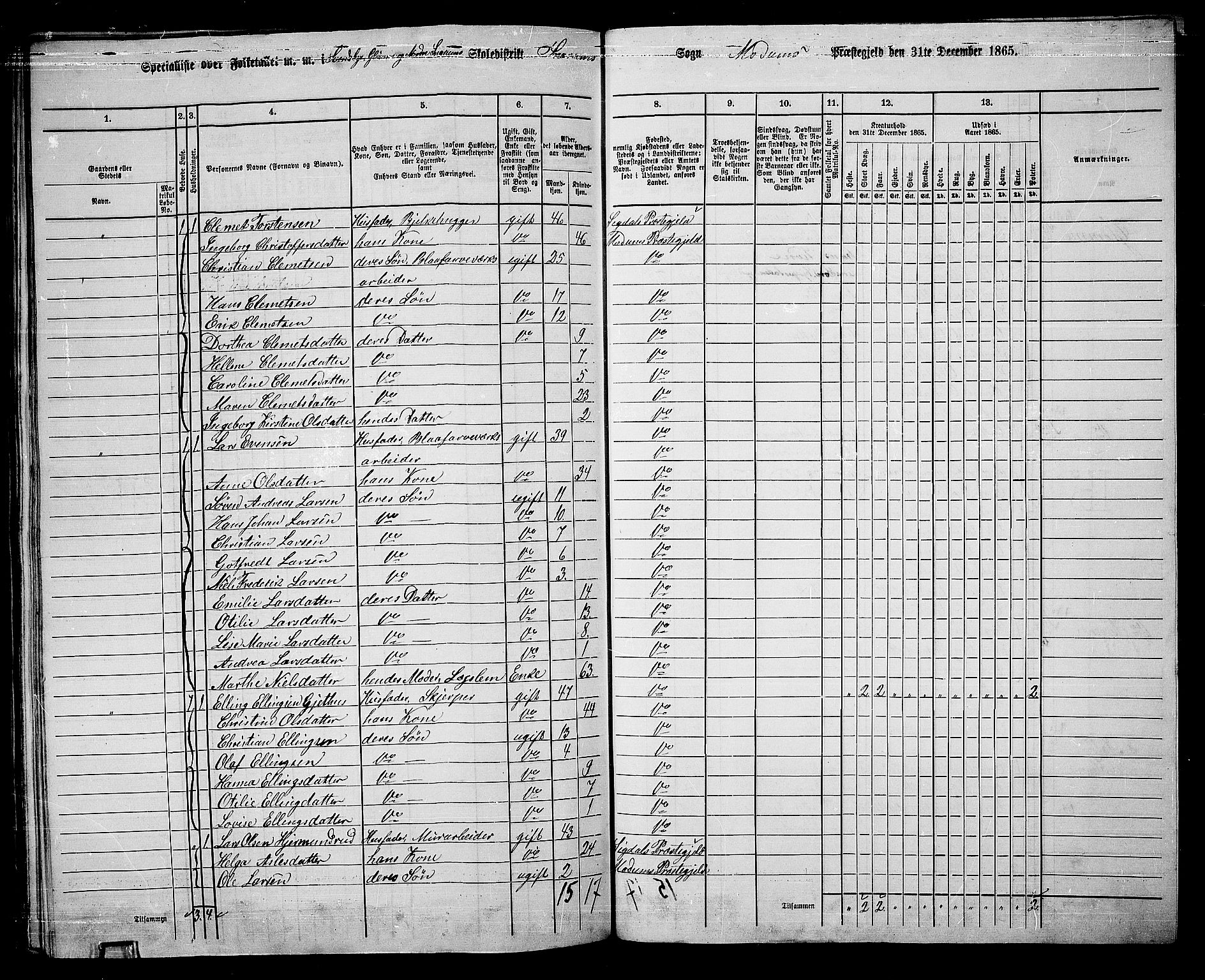 RA, 1865 census for Modum, 1865, p. 321