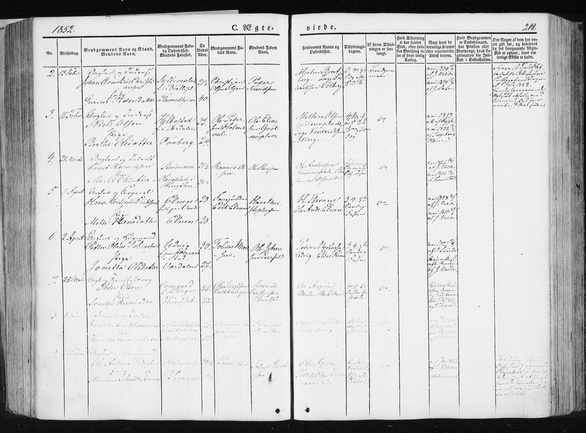 Ministerialprotokoller, klokkerbøker og fødselsregistre - Nord-Trøndelag, AV/SAT-A-1458/741/L0393: Parish register (official) no. 741A07, 1849-1863, p. 218