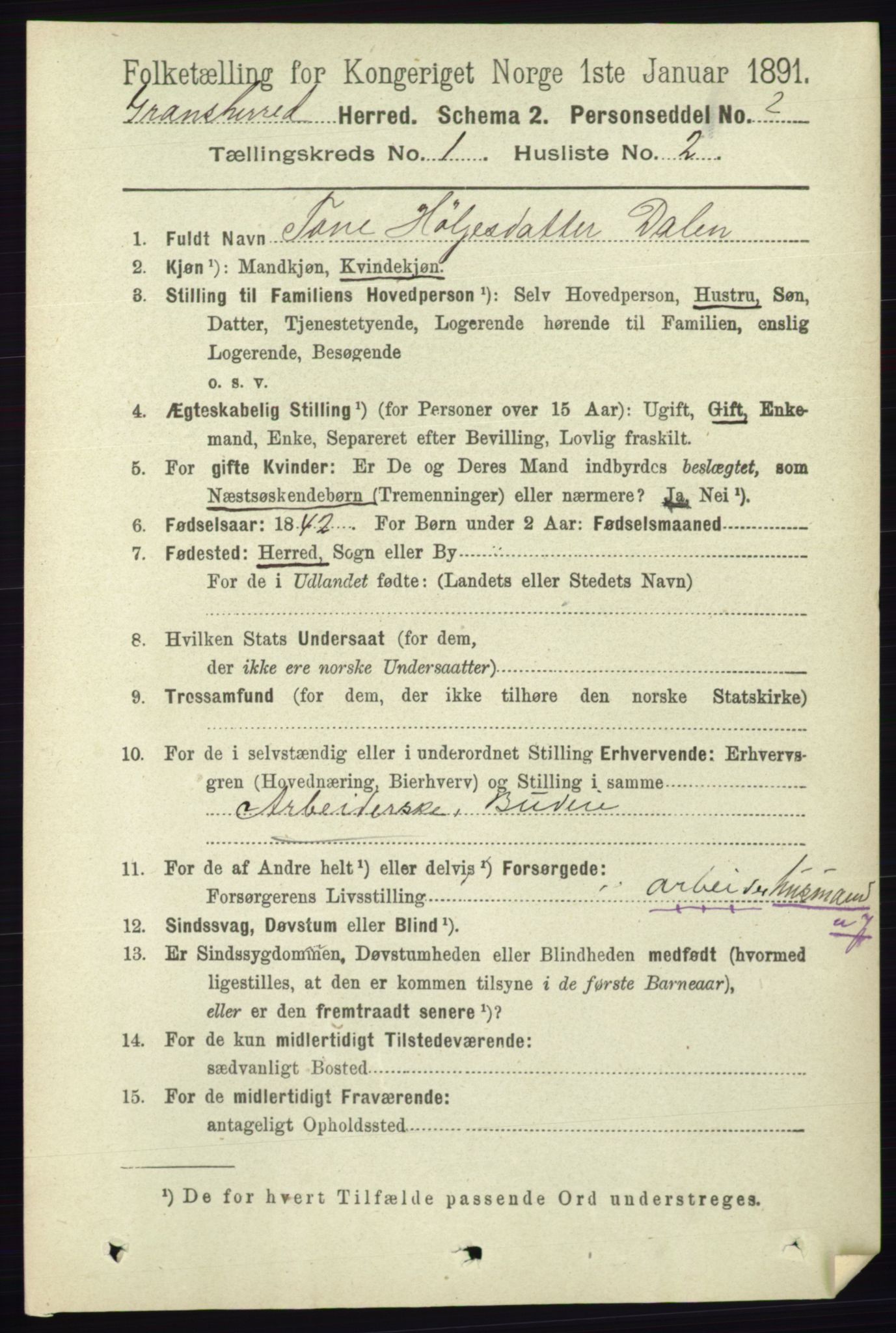 RA, 1891 census for 0824 Gransherad, 1891, p. 68