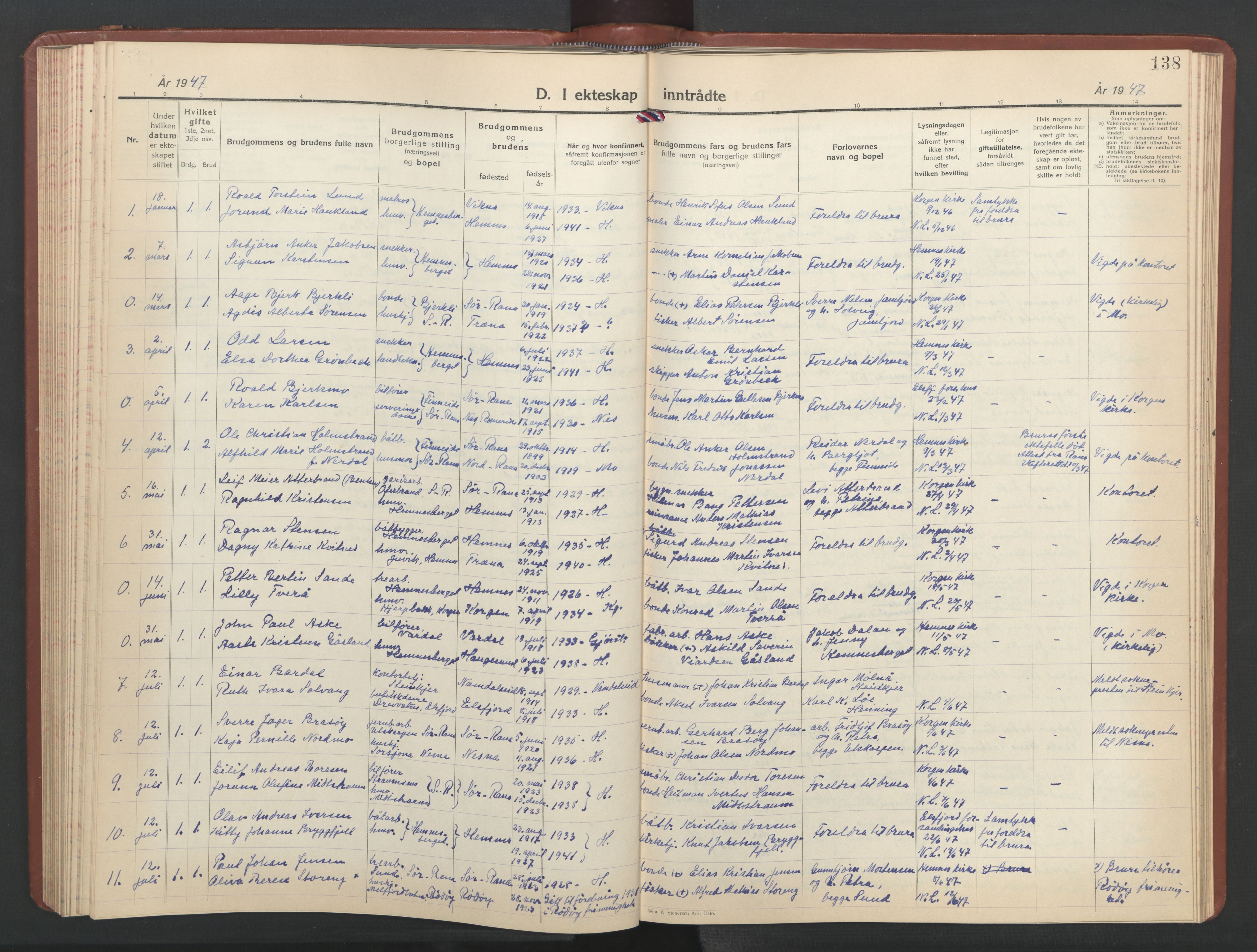 Ministerialprotokoller, klokkerbøker og fødselsregistre - Nordland, SAT/A-1459/825/L0374: Parish register (copy) no. 825C11, 1941-1957, p. 138