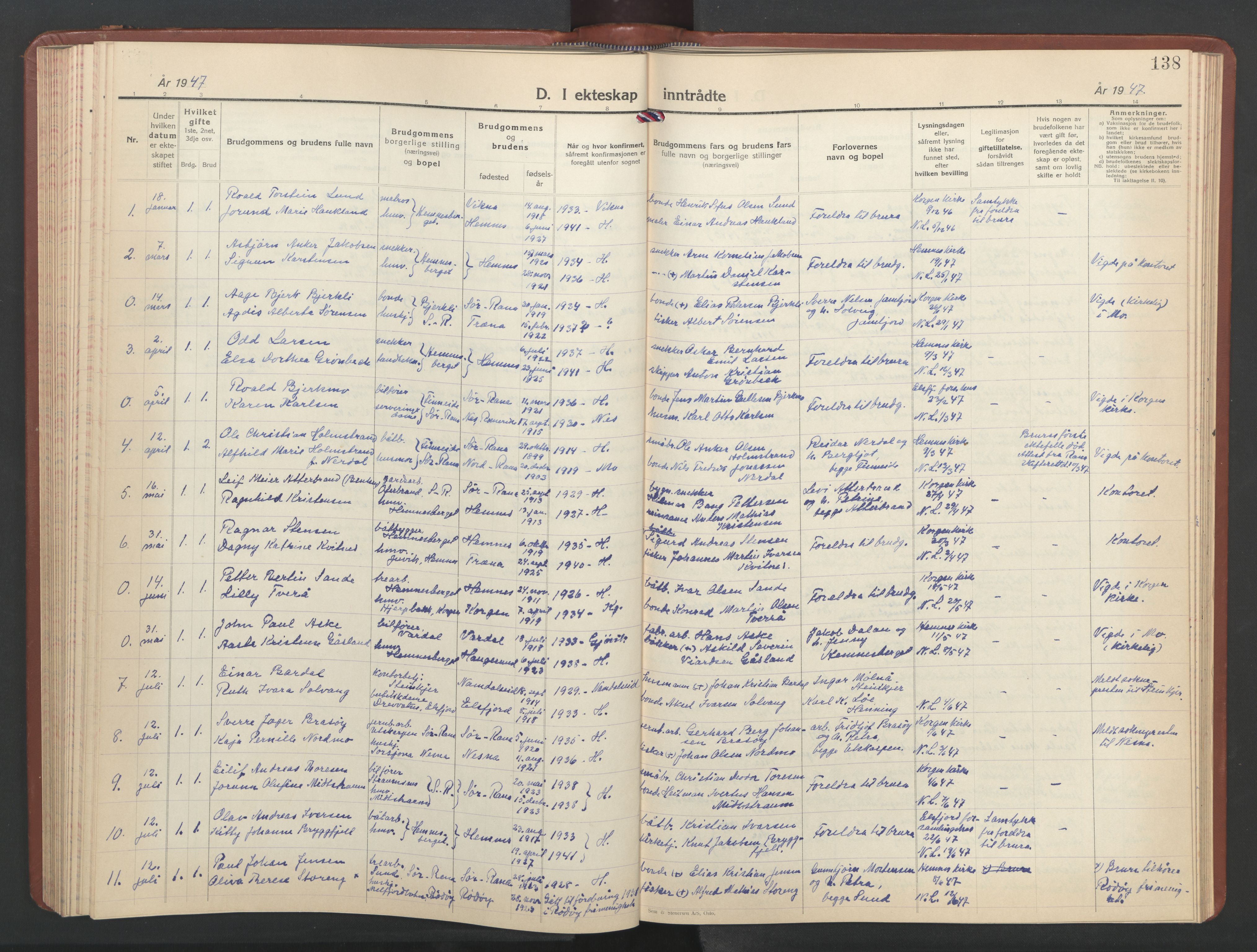 Ministerialprotokoller, klokkerbøker og fødselsregistre - Nordland, AV/SAT-A-1459/825/L0374: Parish register (copy) no. 825C11, 1941-1957, p. 138