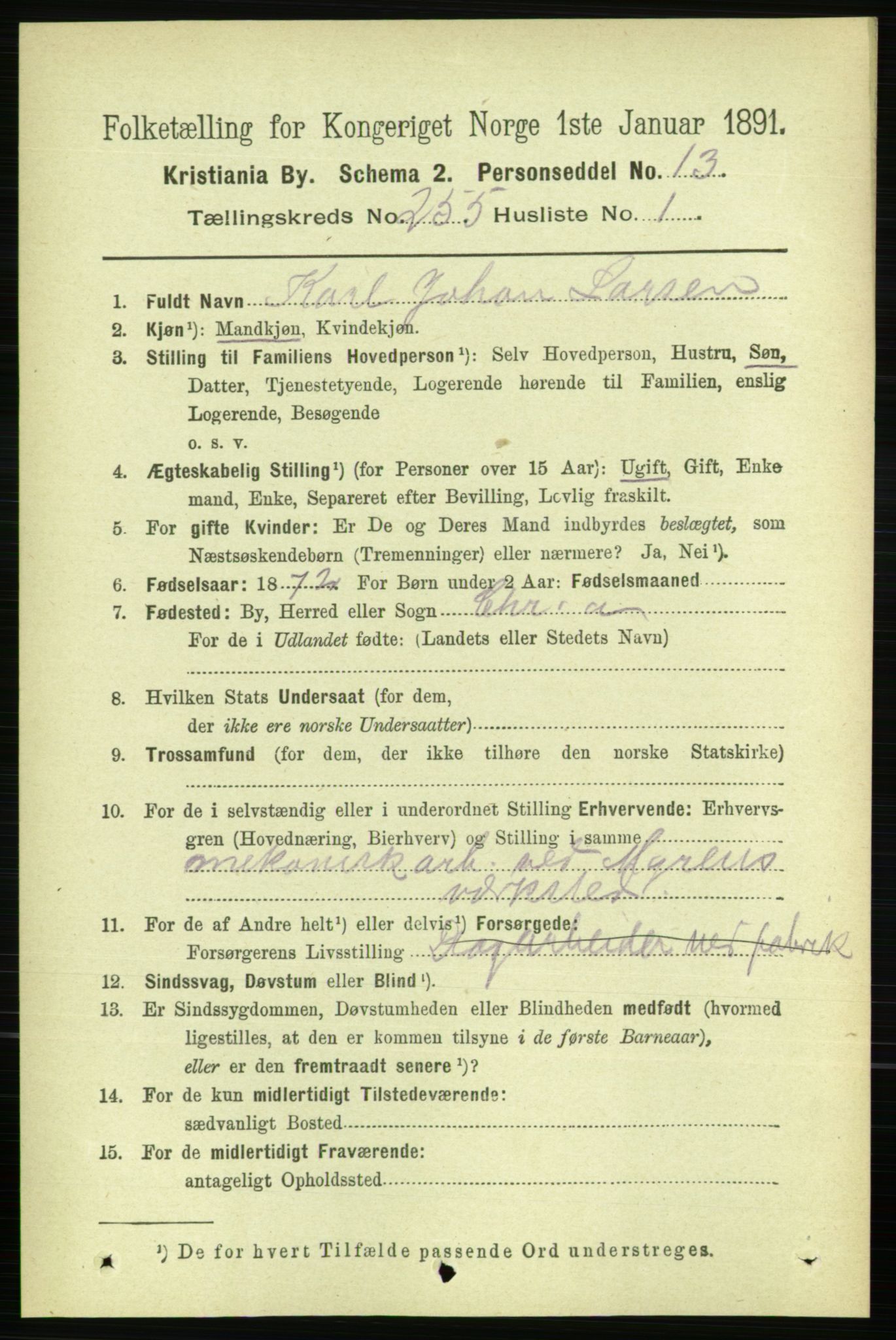 RA, 1891 census for 0301 Kristiania, 1891, p. 155104