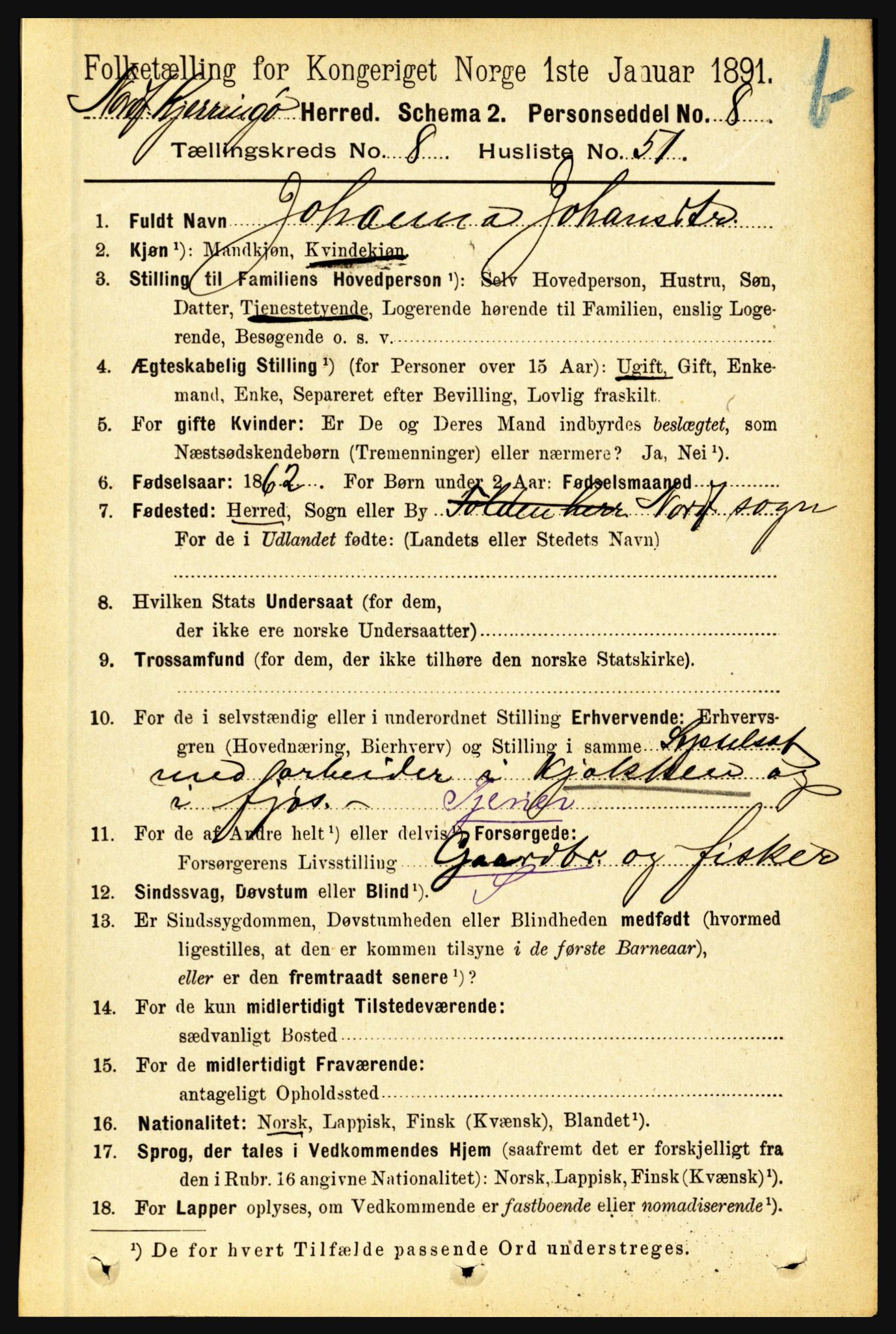 RA, 1891 census for 1846 Nordfold-Kjerringøy, 1891, p. 2252