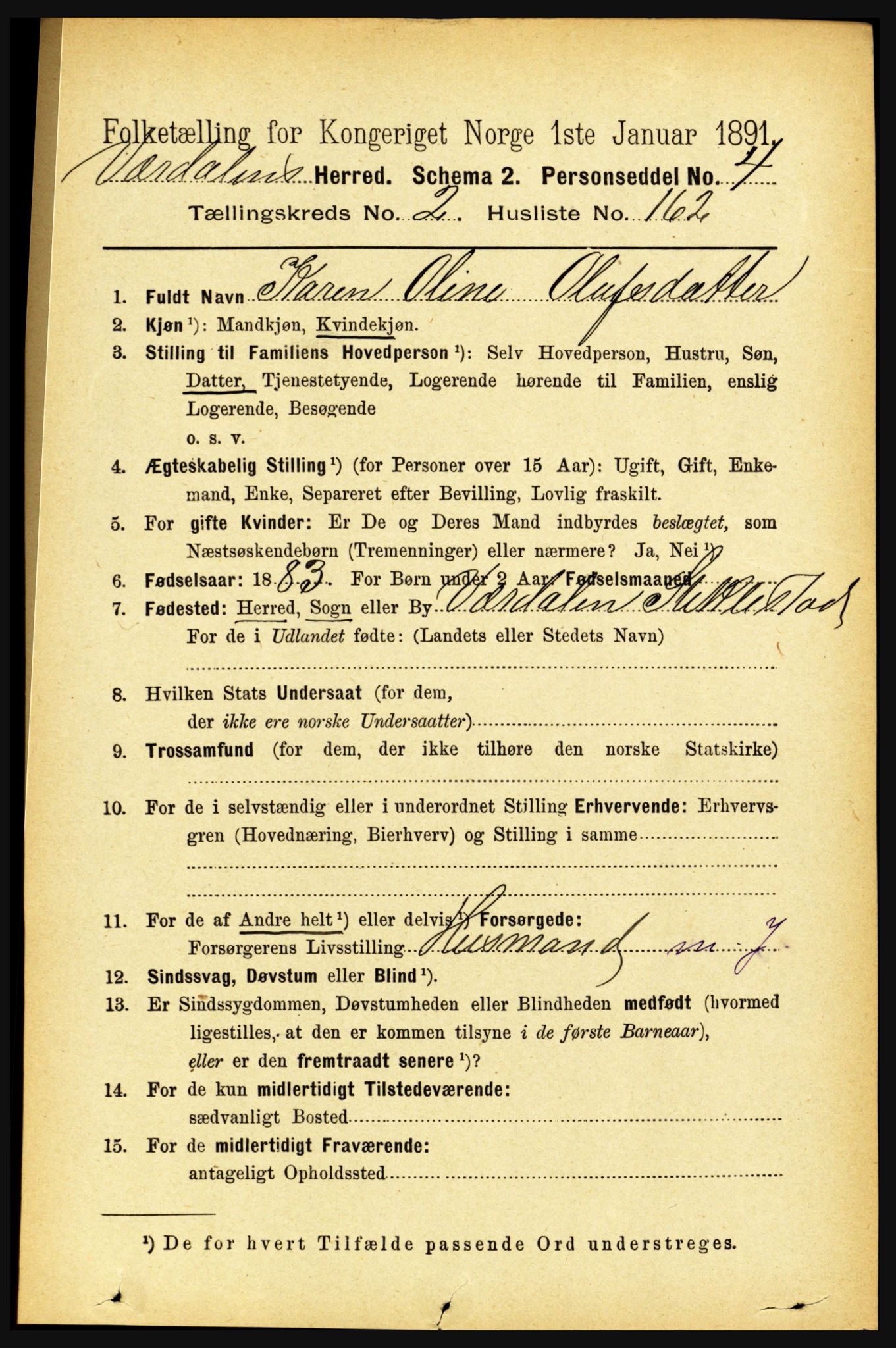 RA, 1891 census for 1721 Verdal, 1891, p. 1632