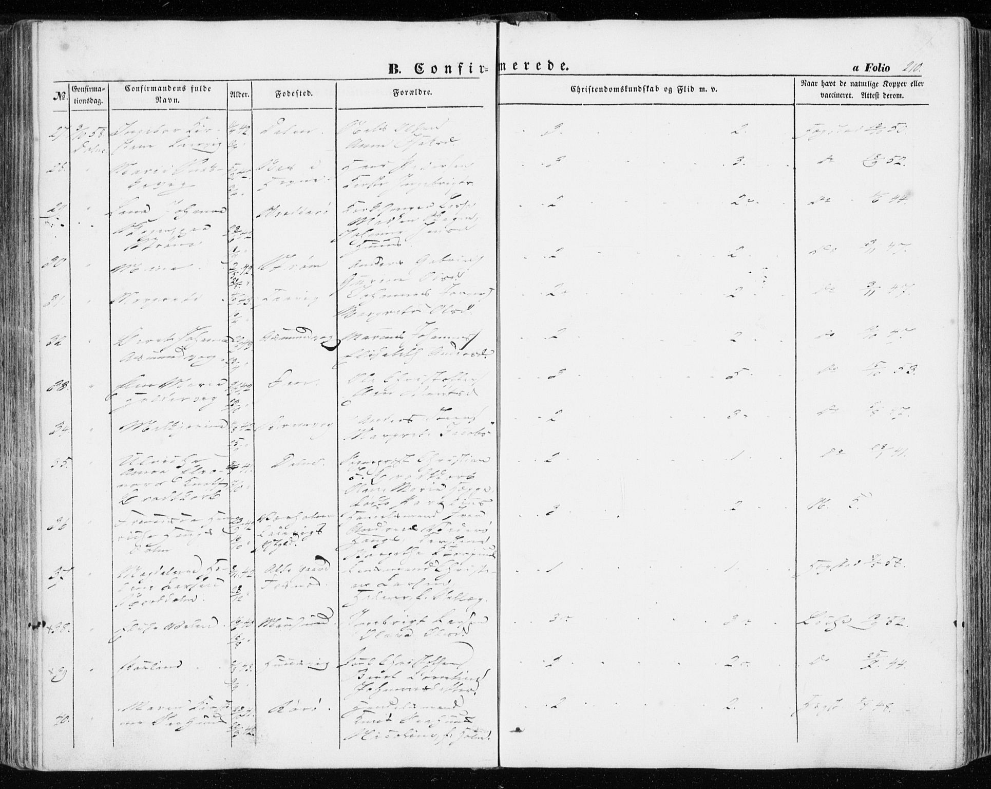 Ministerialprotokoller, klokkerbøker og fødselsregistre - Sør-Trøndelag, AV/SAT-A-1456/634/L0530: Parish register (official) no. 634A06, 1852-1860, p. 210