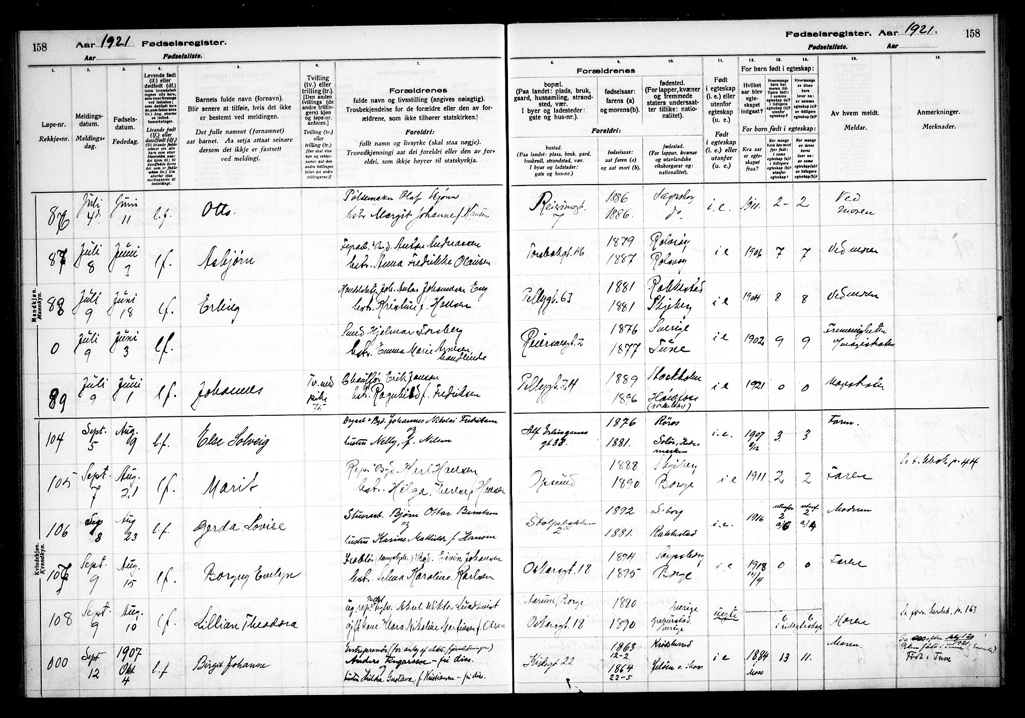 Sarpsborg prestekontor Kirkebøker, SAO/A-2006/J/Ja/L0001: Birth register no. 1, 1916-1922, p. 158