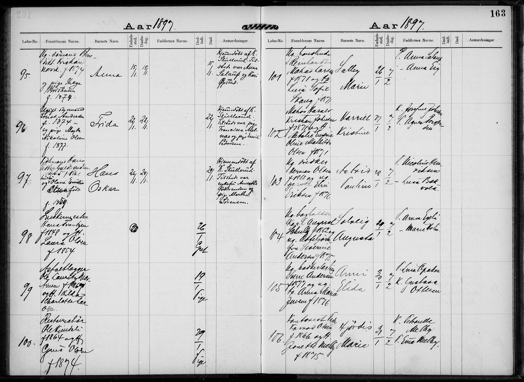 Rikshospitalet prestekontor Kirkebøker, AV/SAO-A-10309b/K/L0004/0002: Baptism register no. 4.2, 1895-1897, p. 163