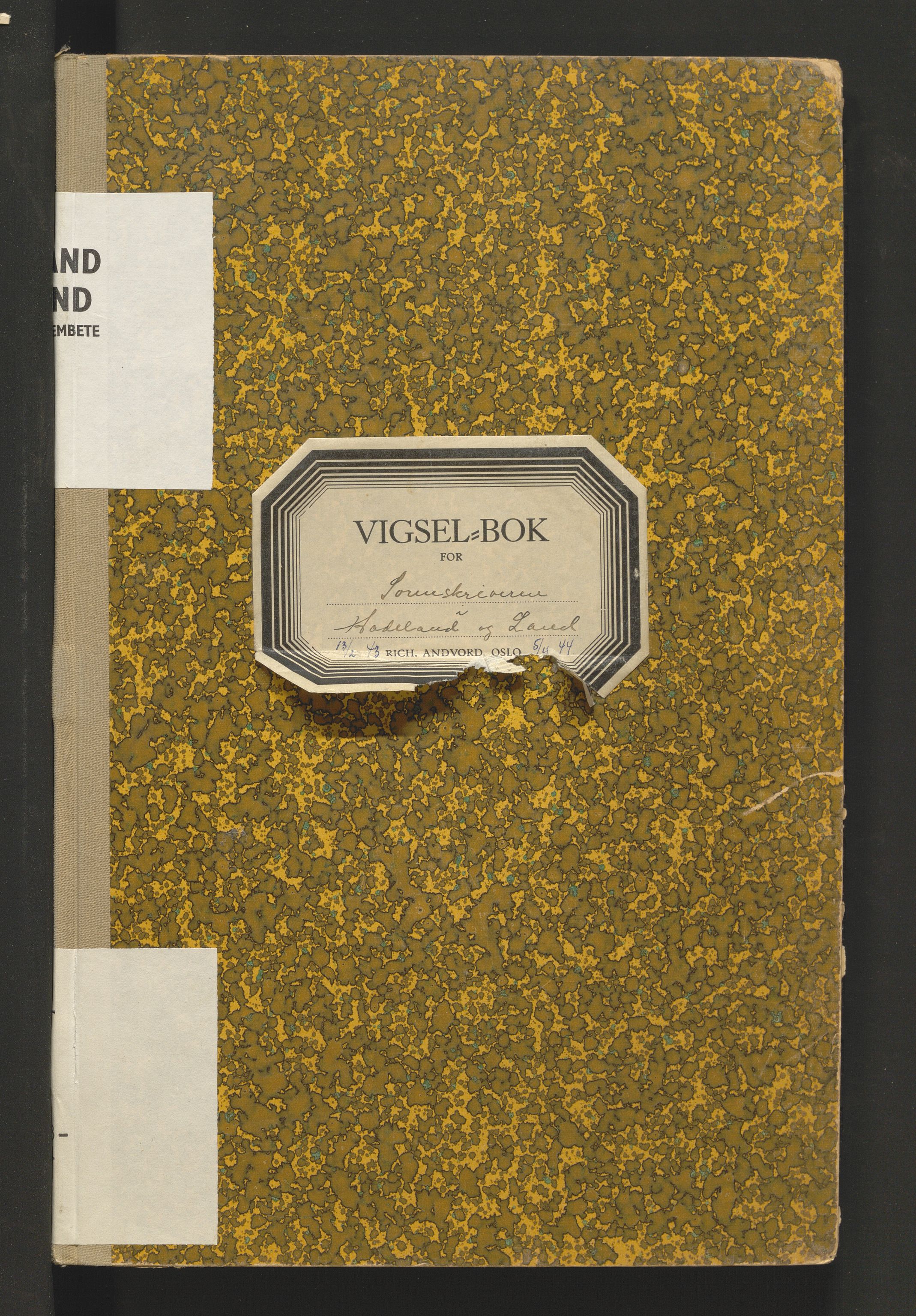 Hadeland og Land tingrett, AV/SAH-TING-010/L/Lb/L0002: Vigselbok, 1943-1944