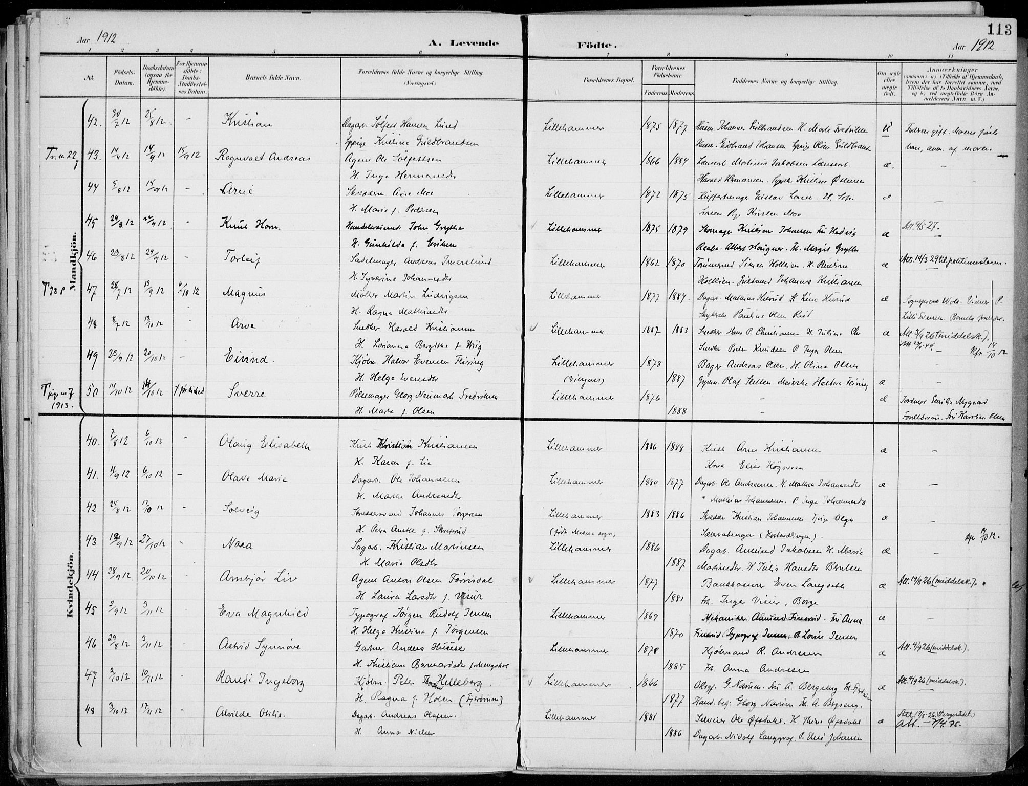 Lillehammer prestekontor, AV/SAH-PREST-088/H/Ha/Haa/L0001: Parish register (official) no. 1, 1901-1916, p. 113