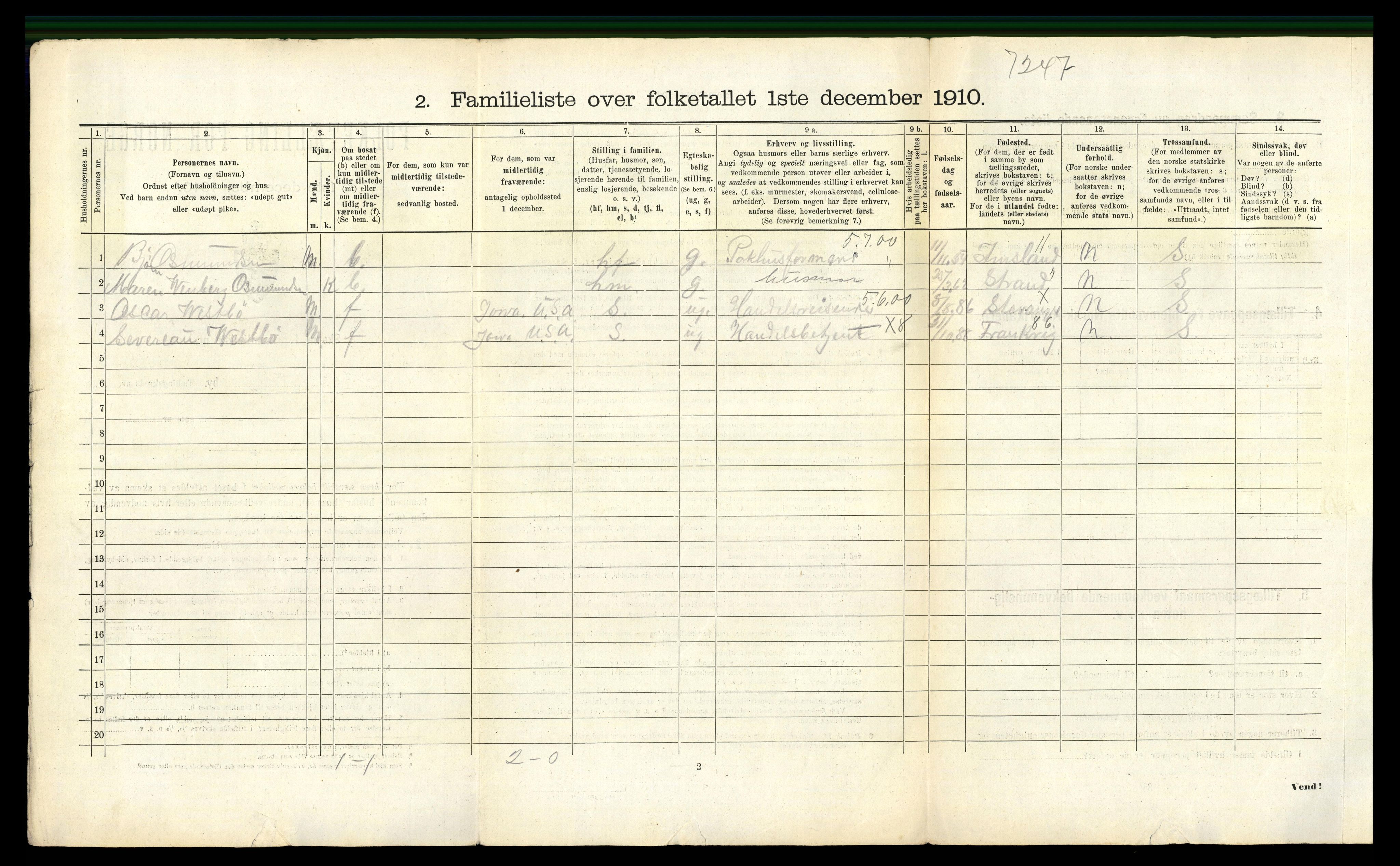 RA, 1910 census for Stavanger, 1910, p. 14785