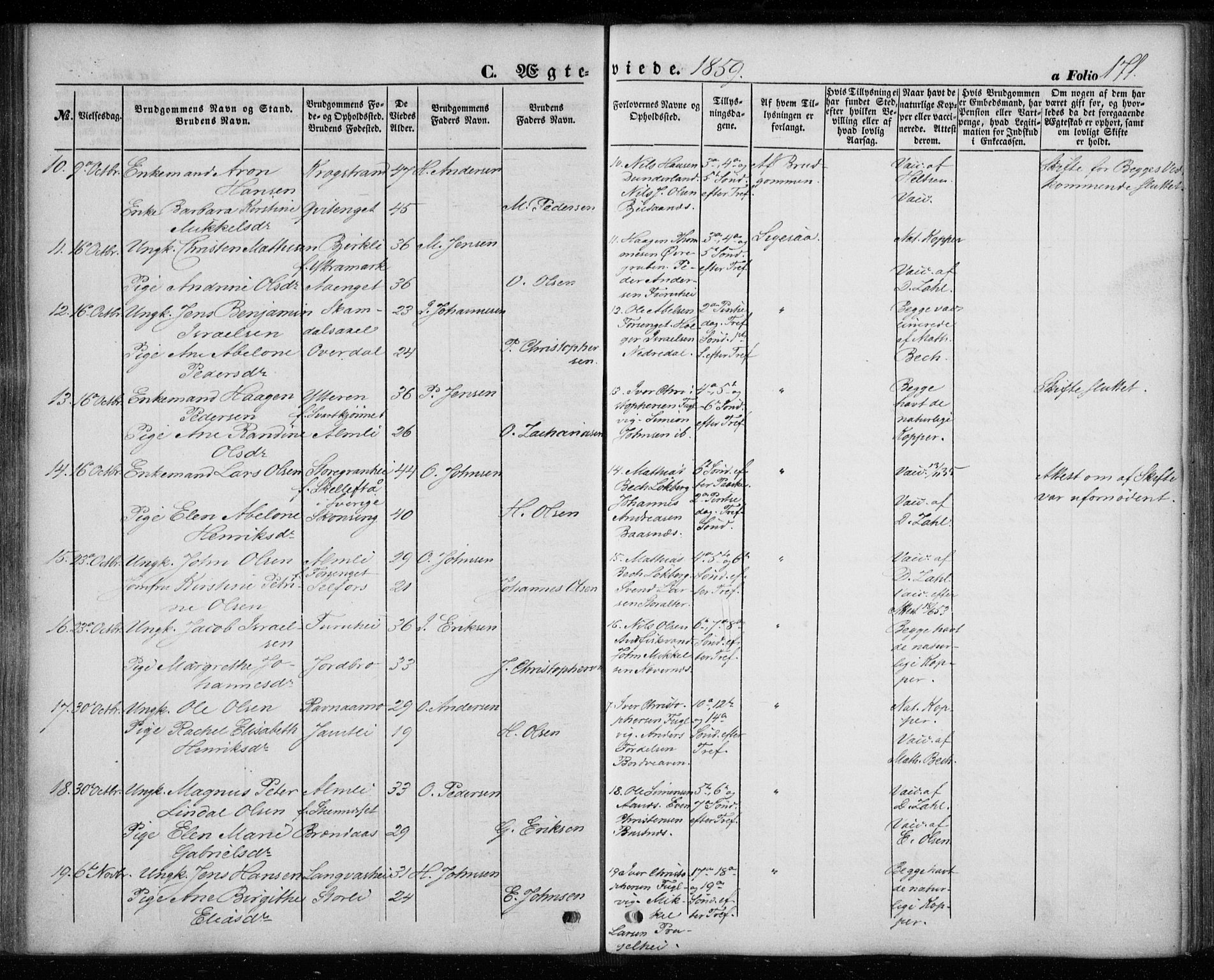 Ministerialprotokoller, klokkerbøker og fødselsregistre - Nordland, AV/SAT-A-1459/827/L0392: Parish register (official) no. 827A04, 1853-1866, p. 171