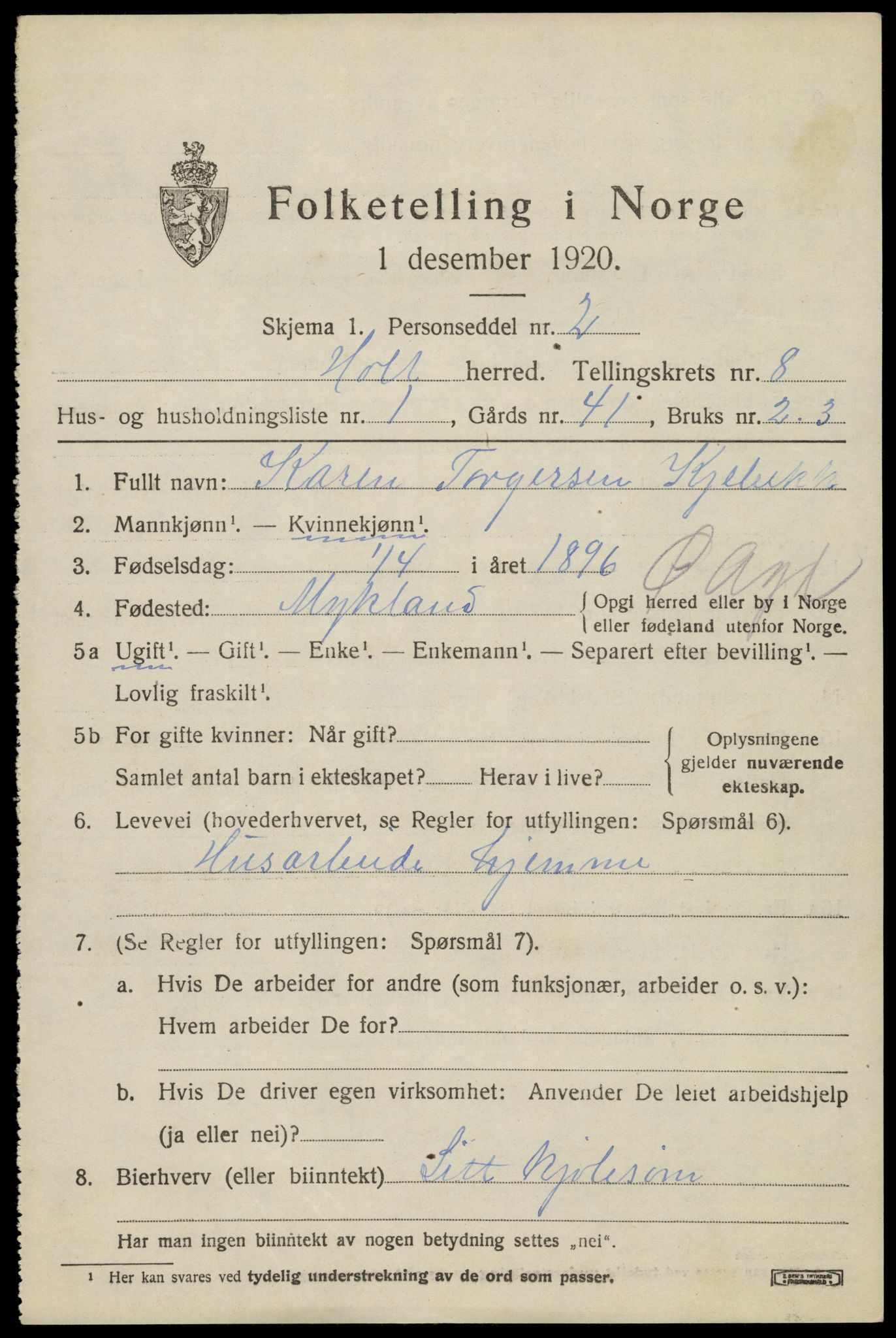 SAK, 1920 census for Holt, 1920, p. 4928