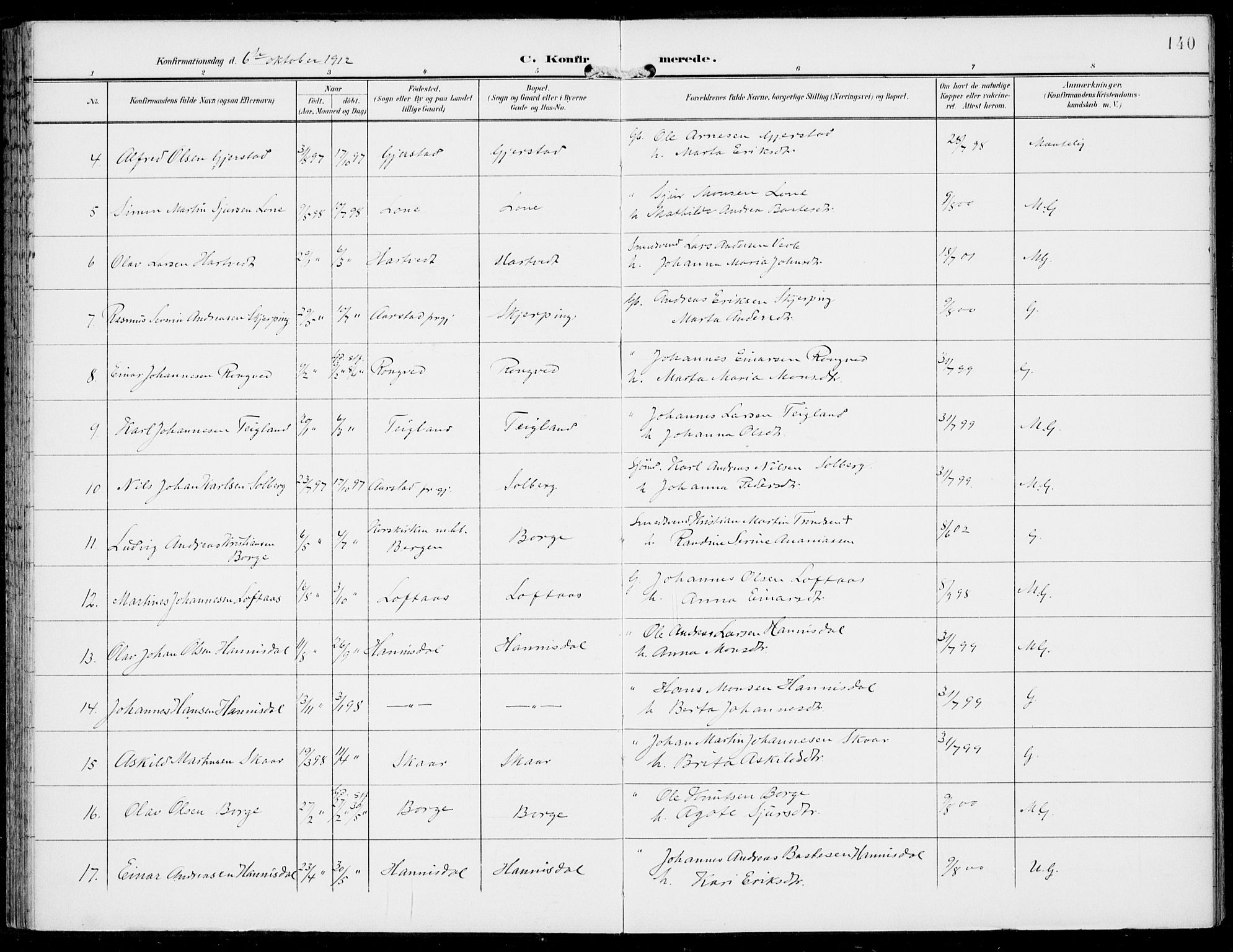 Haus sokneprestembete, AV/SAB-A-75601/H/Haa: Parish register (official) no. C  2, 1900-1915, p. 140