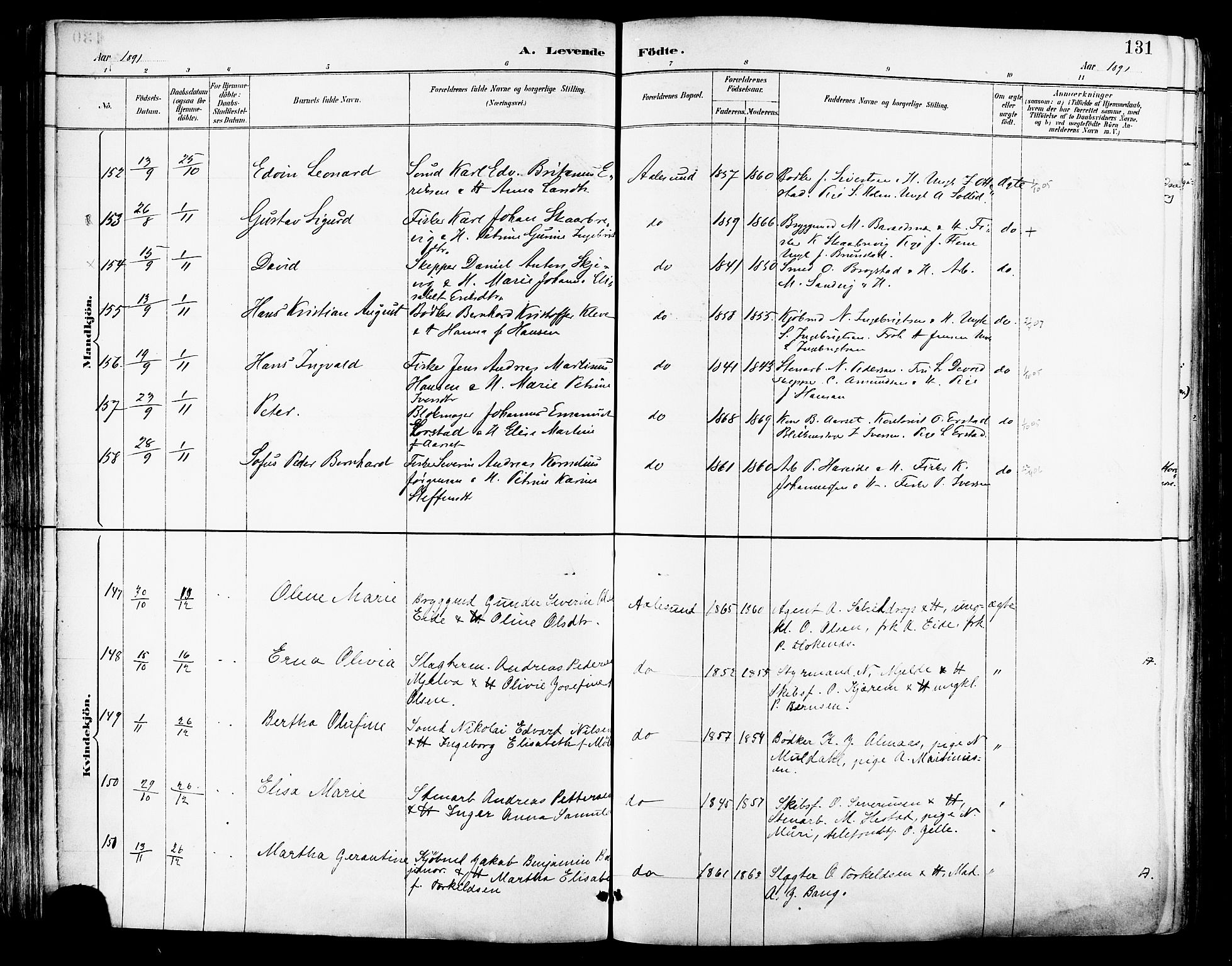 Ministerialprotokoller, klokkerbøker og fødselsregistre - Møre og Romsdal, SAT/A-1454/529/L0455: Parish register (official) no. 529A05, 1885-1893, p. 131