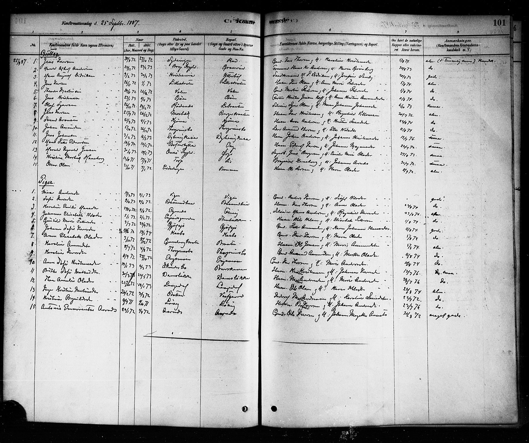 Aremark prestekontor Kirkebøker, SAO/A-10899/F/Fb/L0004: Parish register (official) no. II 4, 1878-1895, p. 101