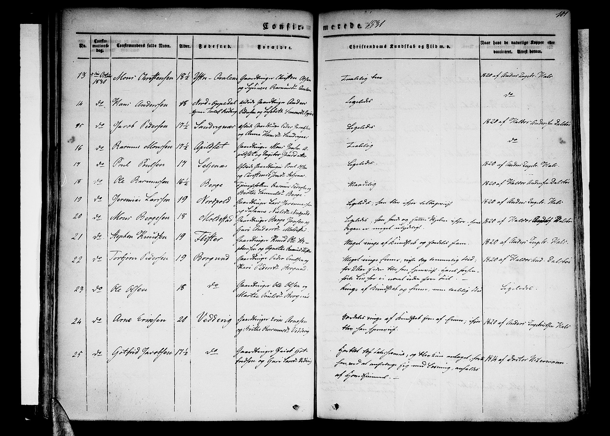 Selje sokneprestembete, AV/SAB-A-99938/H/Ha/Haa/Haaa: Parish register (official) no. A 9, 1829-1844, p. 101