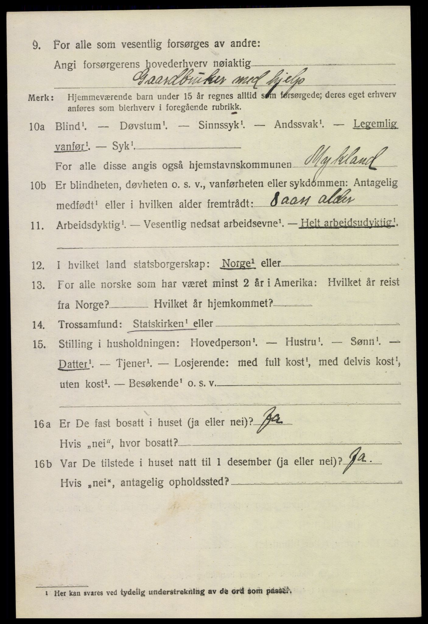 SAK, 1920 census for Mykland, 1920, p. 1327