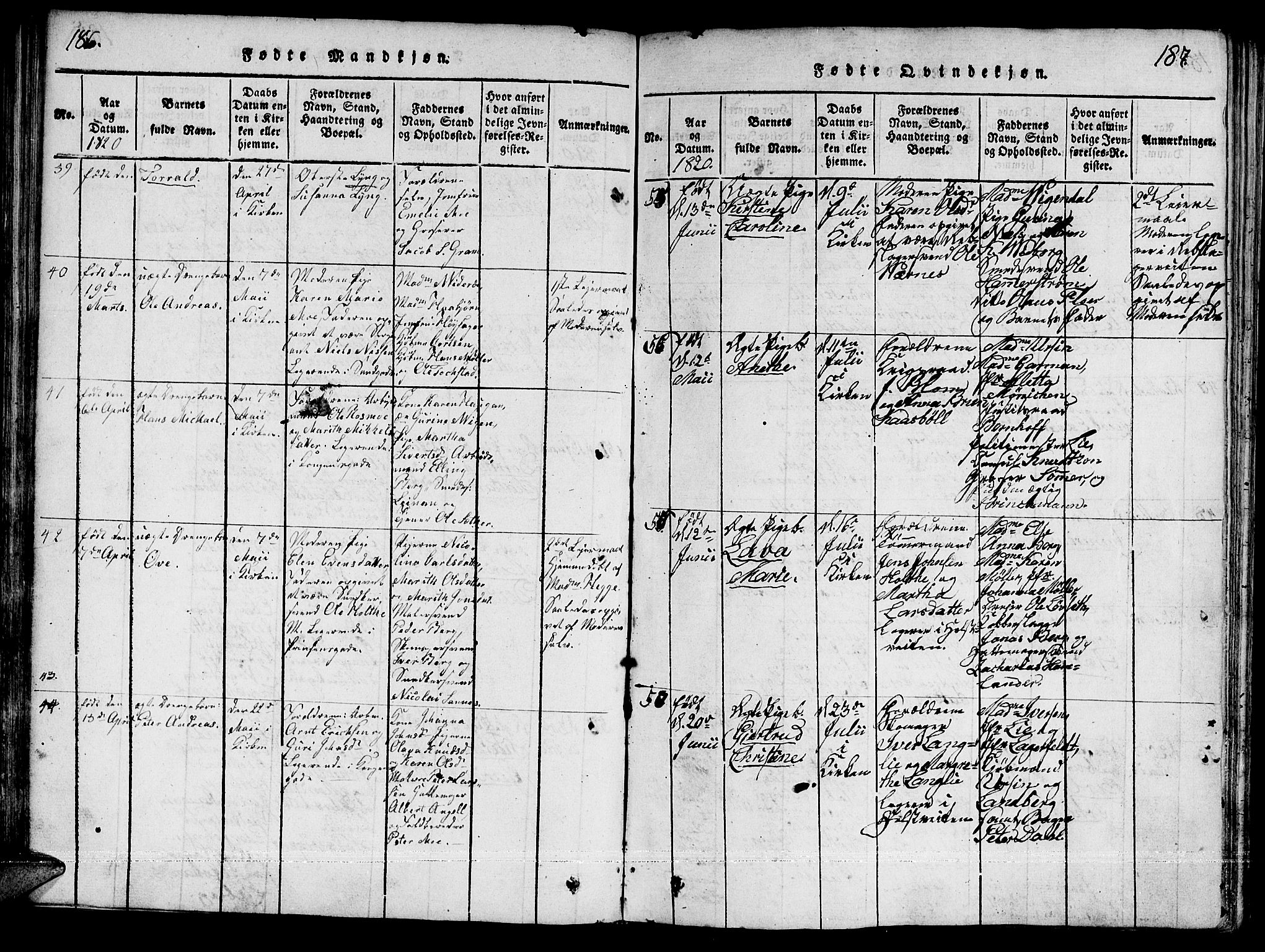Ministerialprotokoller, klokkerbøker og fødselsregistre - Sør-Trøndelag, SAT/A-1456/601/L0043: Parish register (official) no. 601A11, 1815-1821, p. 186-187