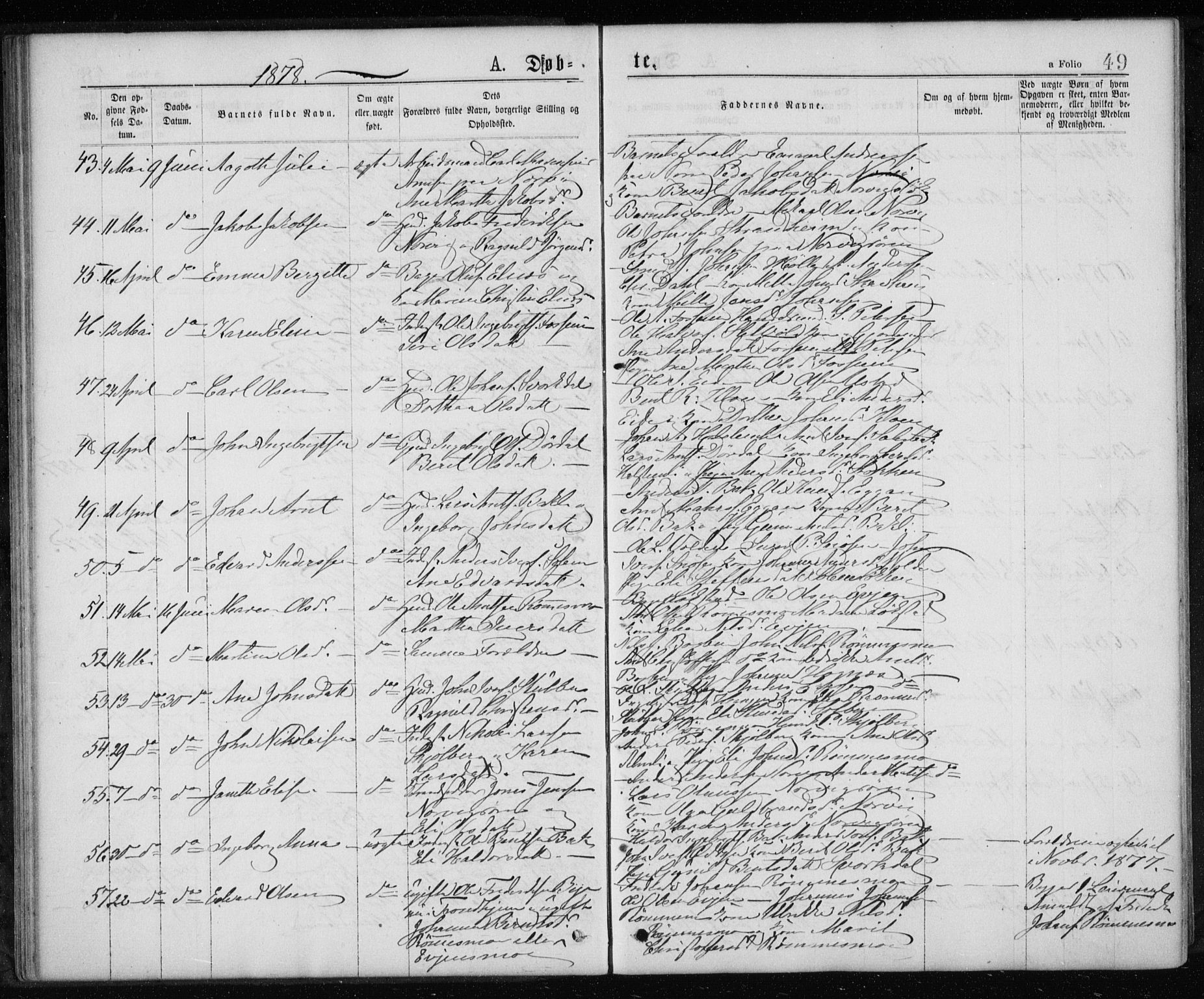 Ministerialprotokoller, klokkerbøker og fødselsregistre - Sør-Trøndelag, AV/SAT-A-1456/668/L0817: Parish register (copy) no. 668C06, 1873-1884, p. 49