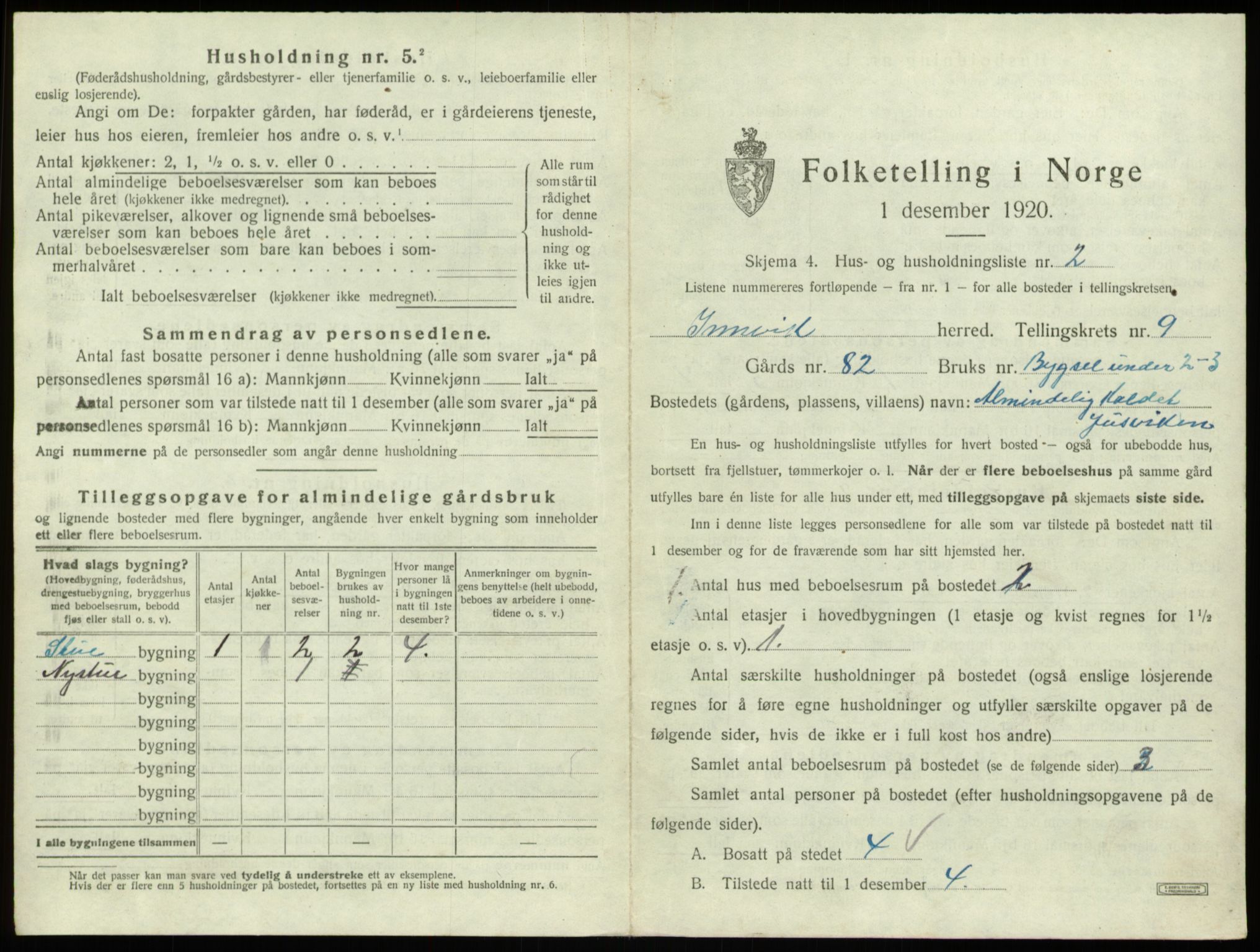 SAB, 1920 census for Innvik, 1920, p. 539