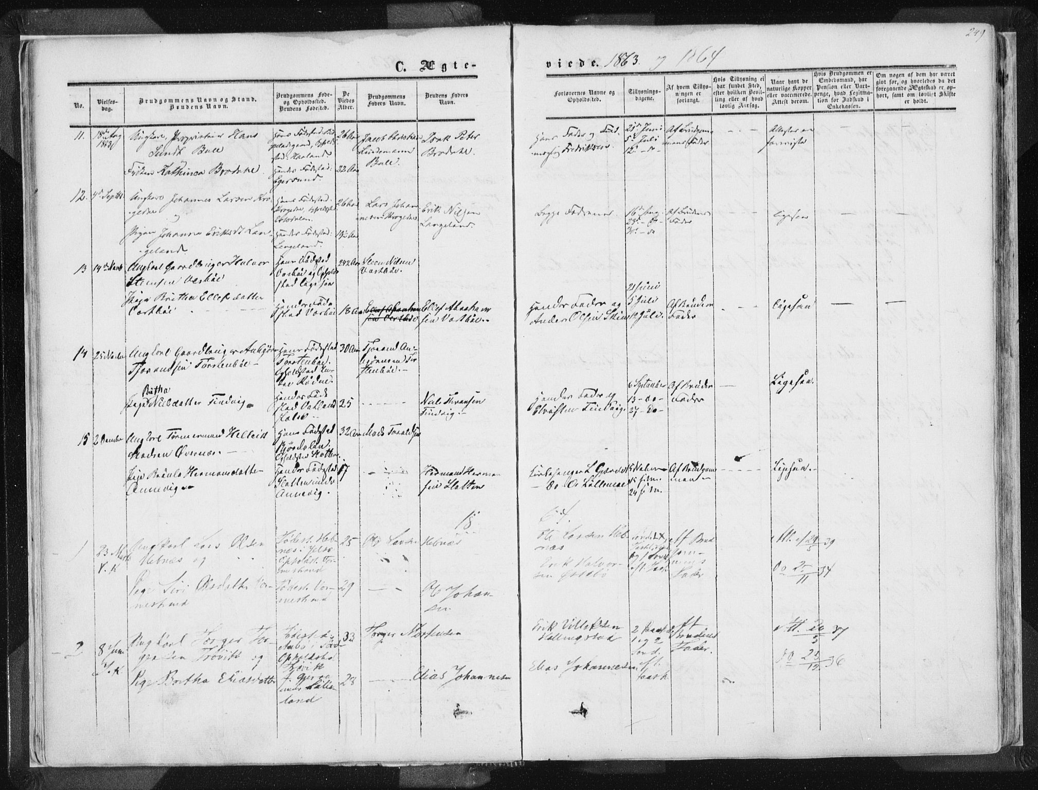 Vikedal sokneprestkontor, AV/SAST-A-101840/01/IV: Parish register (official) no. A 6.2, 1851-1867, p. 249