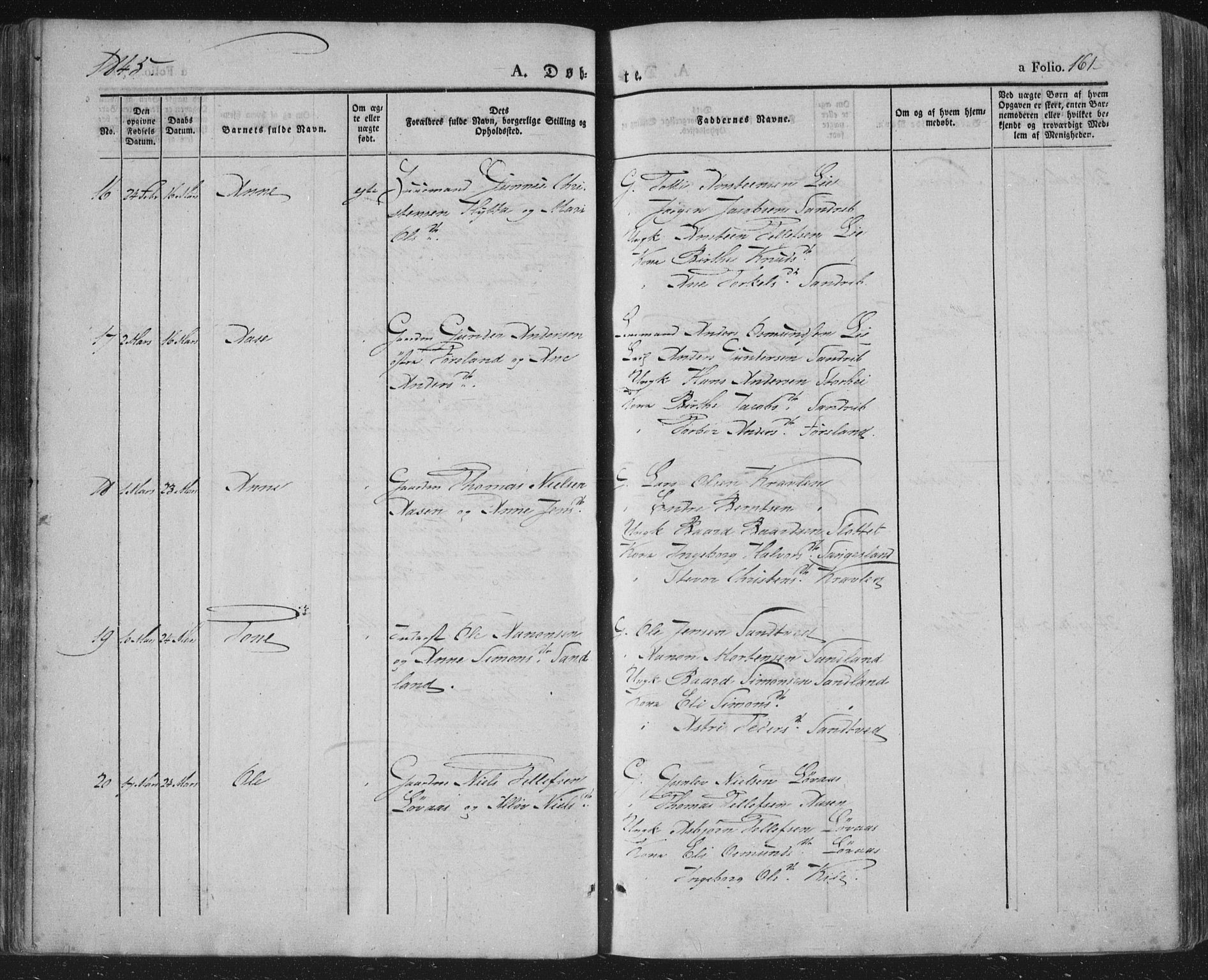 Vennesla sokneprestkontor, AV/SAK-1111-0045/Fa/Fac/L0004: Parish register (official) no. A 4, 1834-1855, p. 161