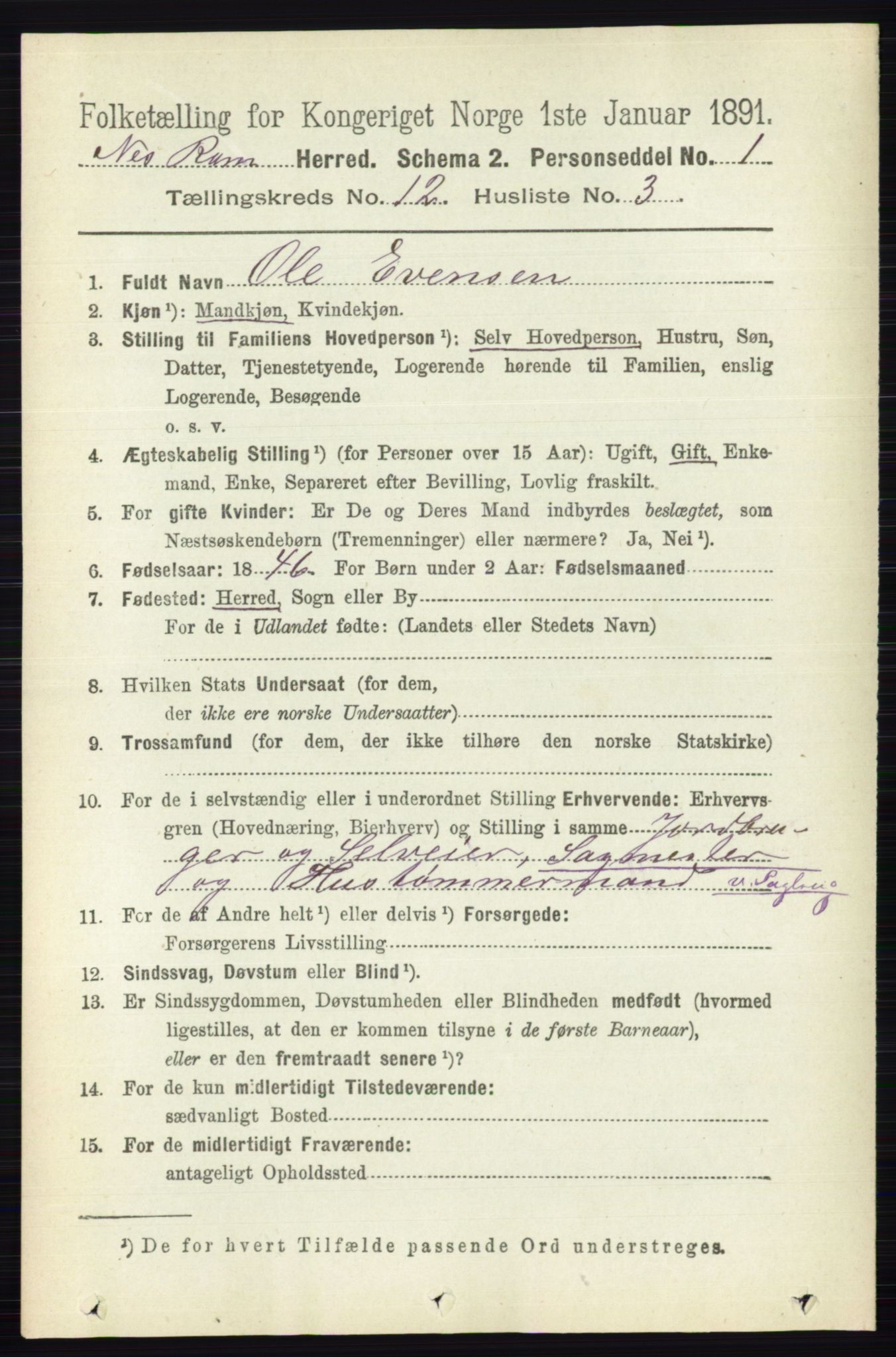 RA, 1891 census for 0236 Nes, 1891, p. 7120