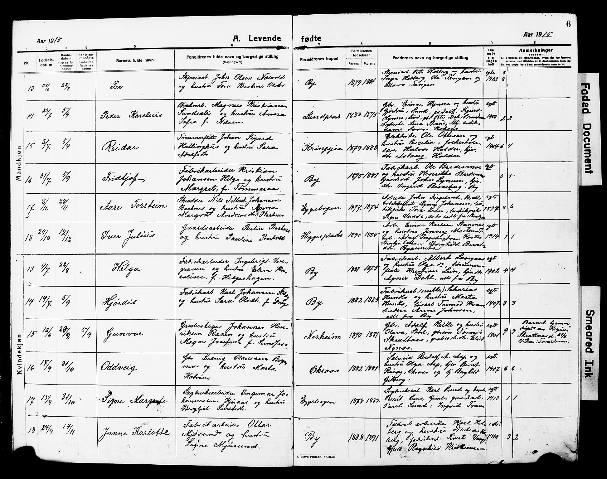 Ministerialprotokoller, klokkerbøker og fødselsregistre - Nord-Trøndelag, SAT/A-1458/740/L0382: Parish register (copy) no. 740C03, 1915-1927, p. 6