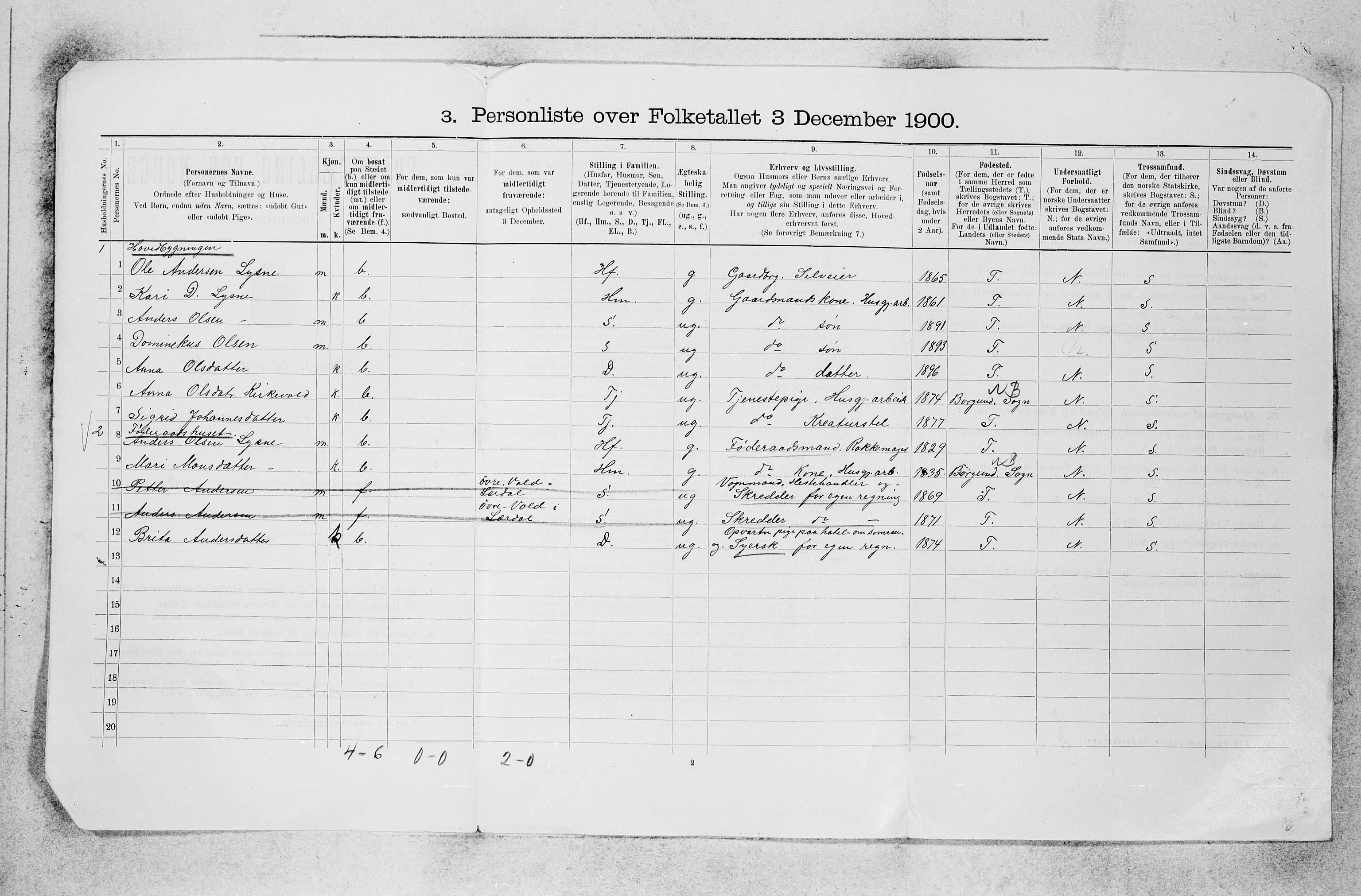 SAB, 1900 census for Lærdal, 1900, p. 25