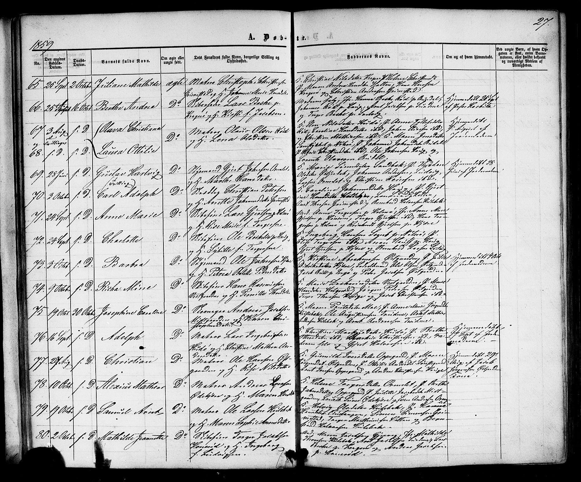 Nøtterøy kirkebøker, AV/SAKO-A-354/G/Gb/L0001: Parish register (copy) no. II 1, 1856-1874, p. 27