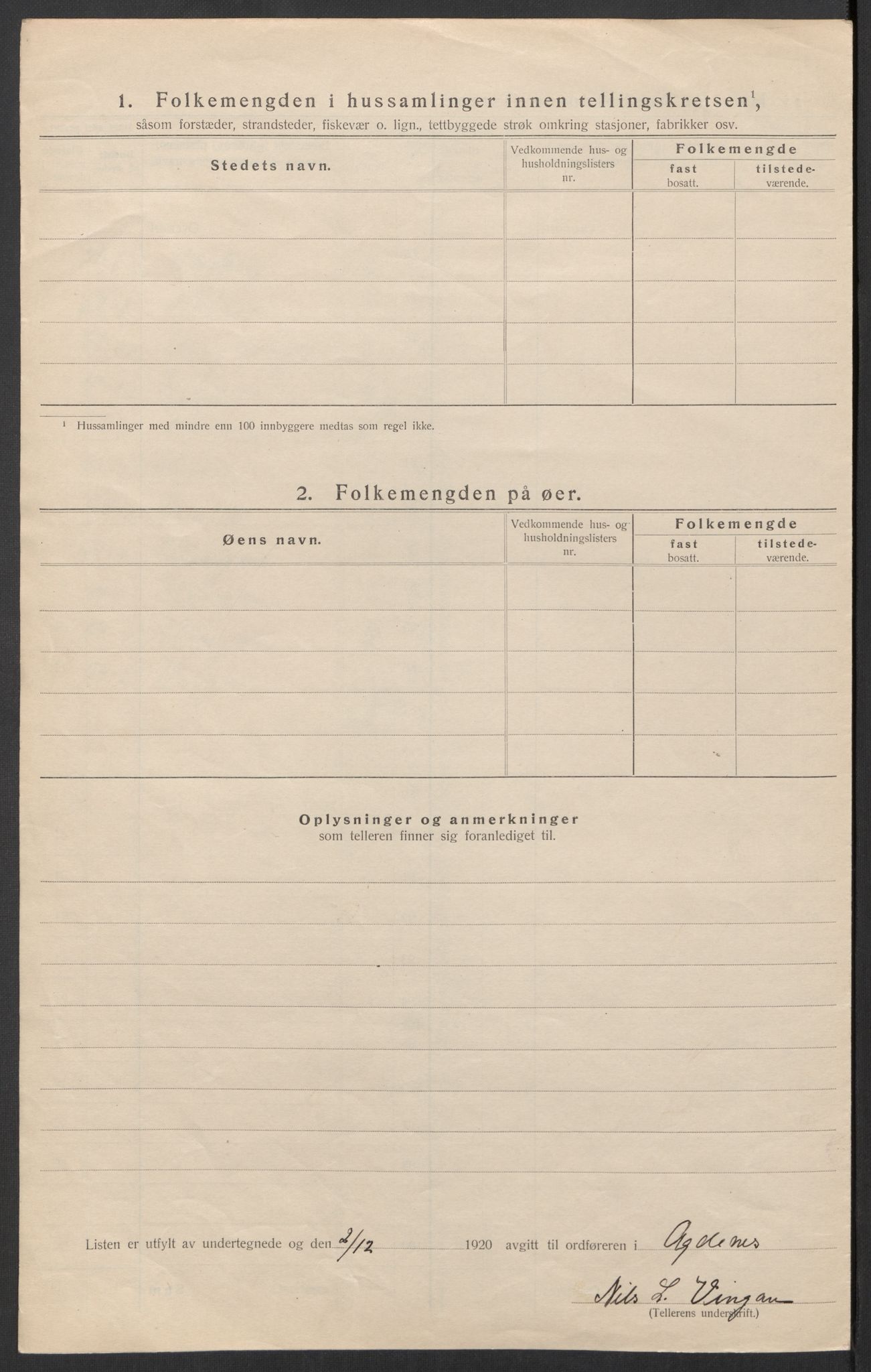 SAT, 1920 census for Agdenes, 1920, p. 29