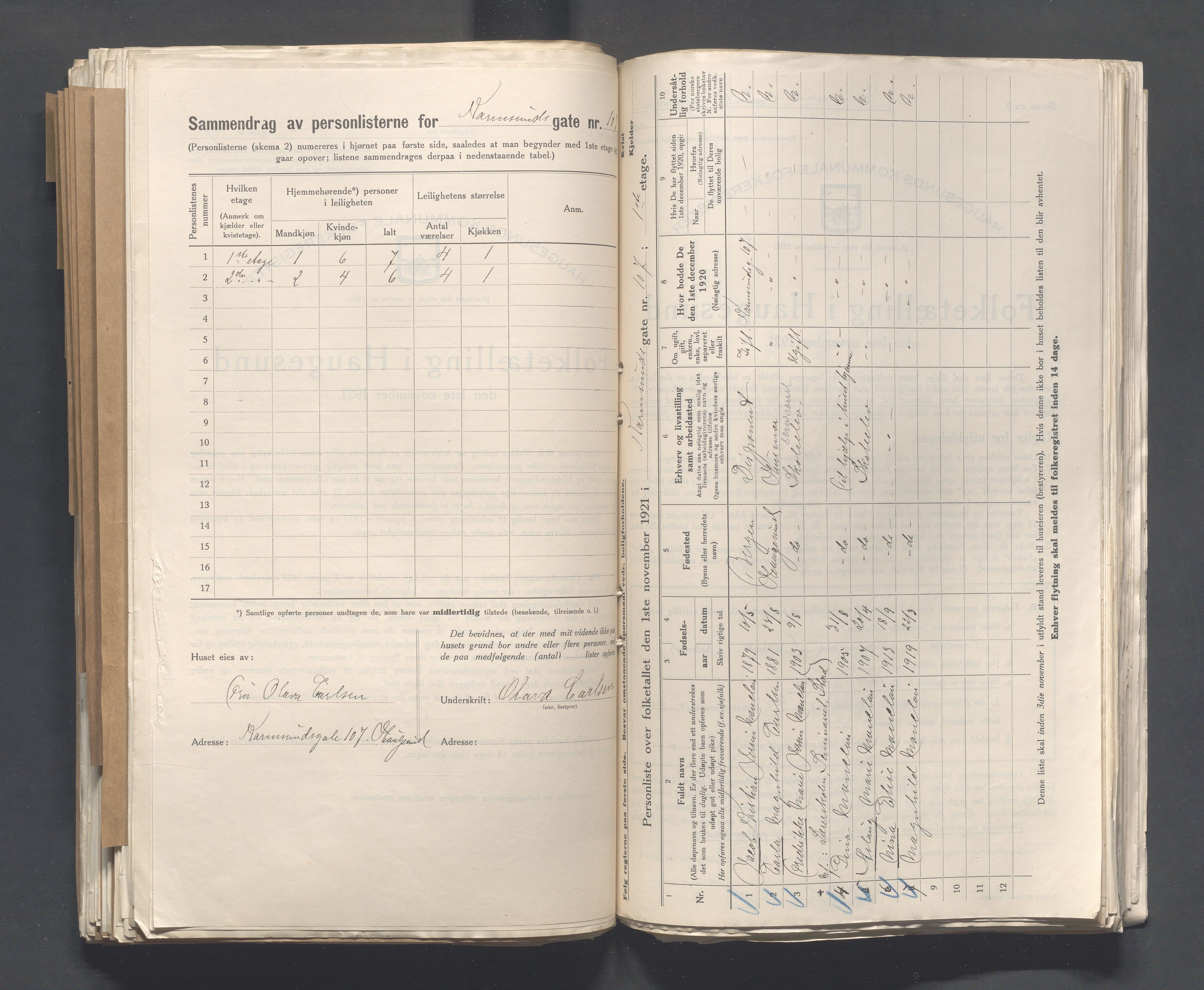 IKAR, Local census 1.11.1921 for Haugesund, 1921, p. 2458