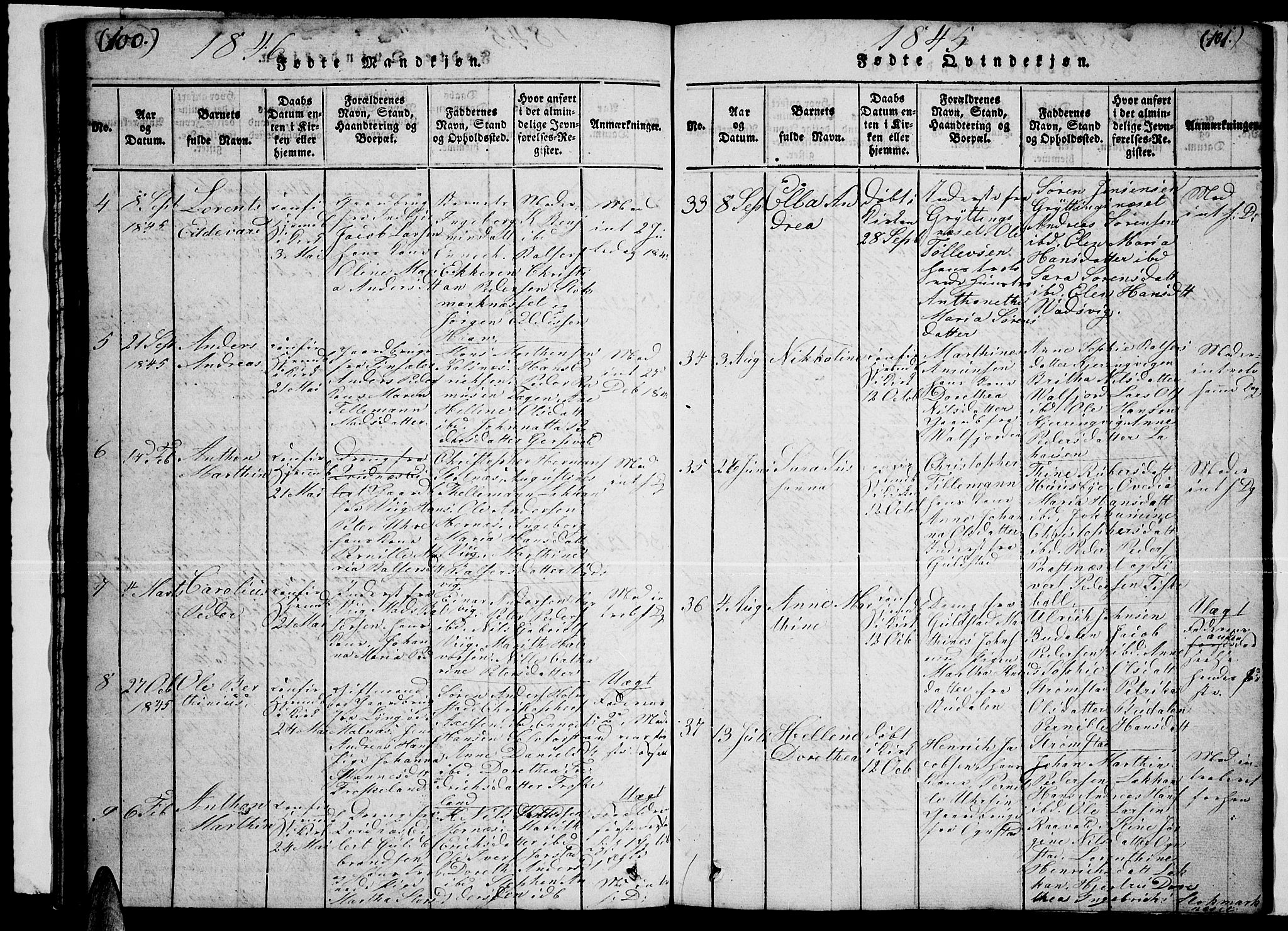 Ministerialprotokoller, klokkerbøker og fødselsregistre - Nordland, AV/SAT-A-1459/888/L1263: Parish register (copy) no. 888C02 /1, 1820-1850, p. 100-101