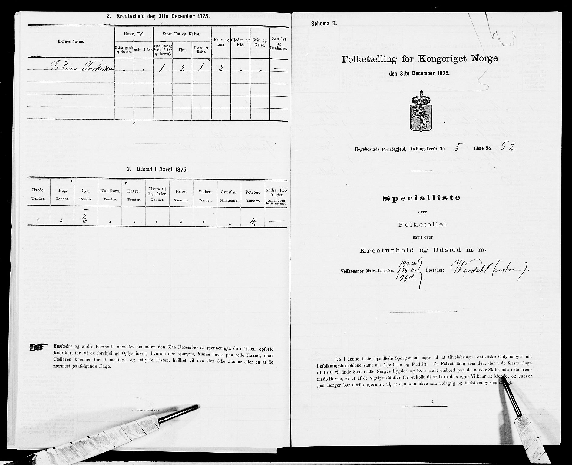 SAK, 1875 census for 1034P Hægebostad, 1875, p. 573