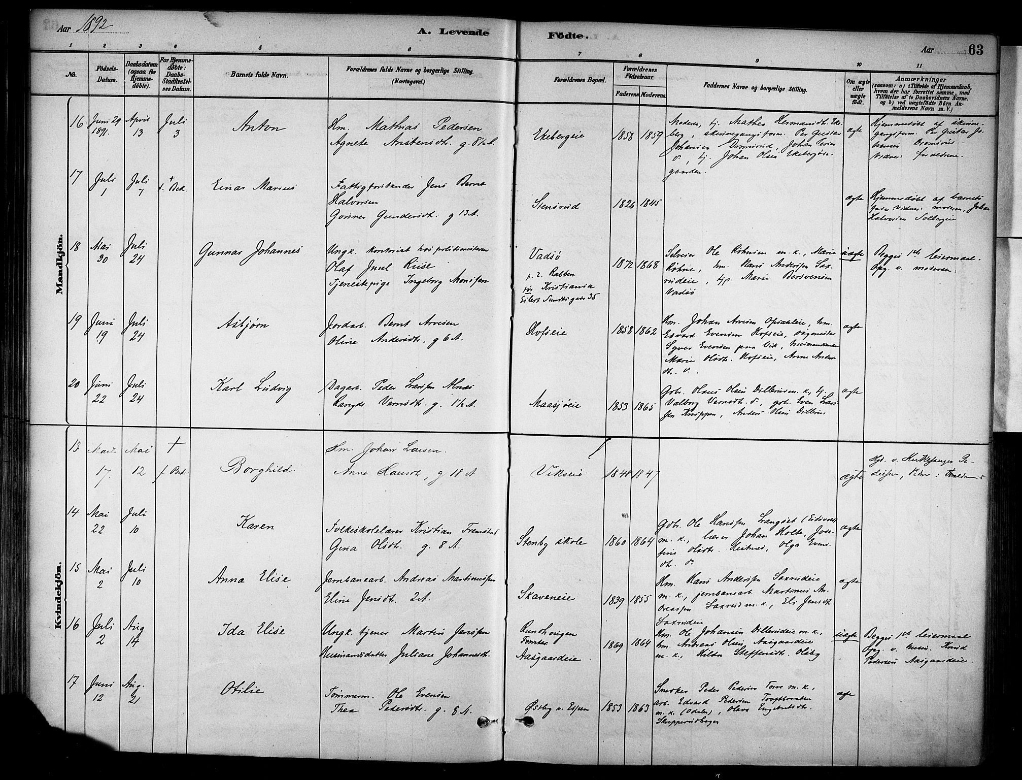 Stange prestekontor, AV/SAH-PREST-002/K/L0018: Parish register (official) no. 18, 1880-1896, p. 63