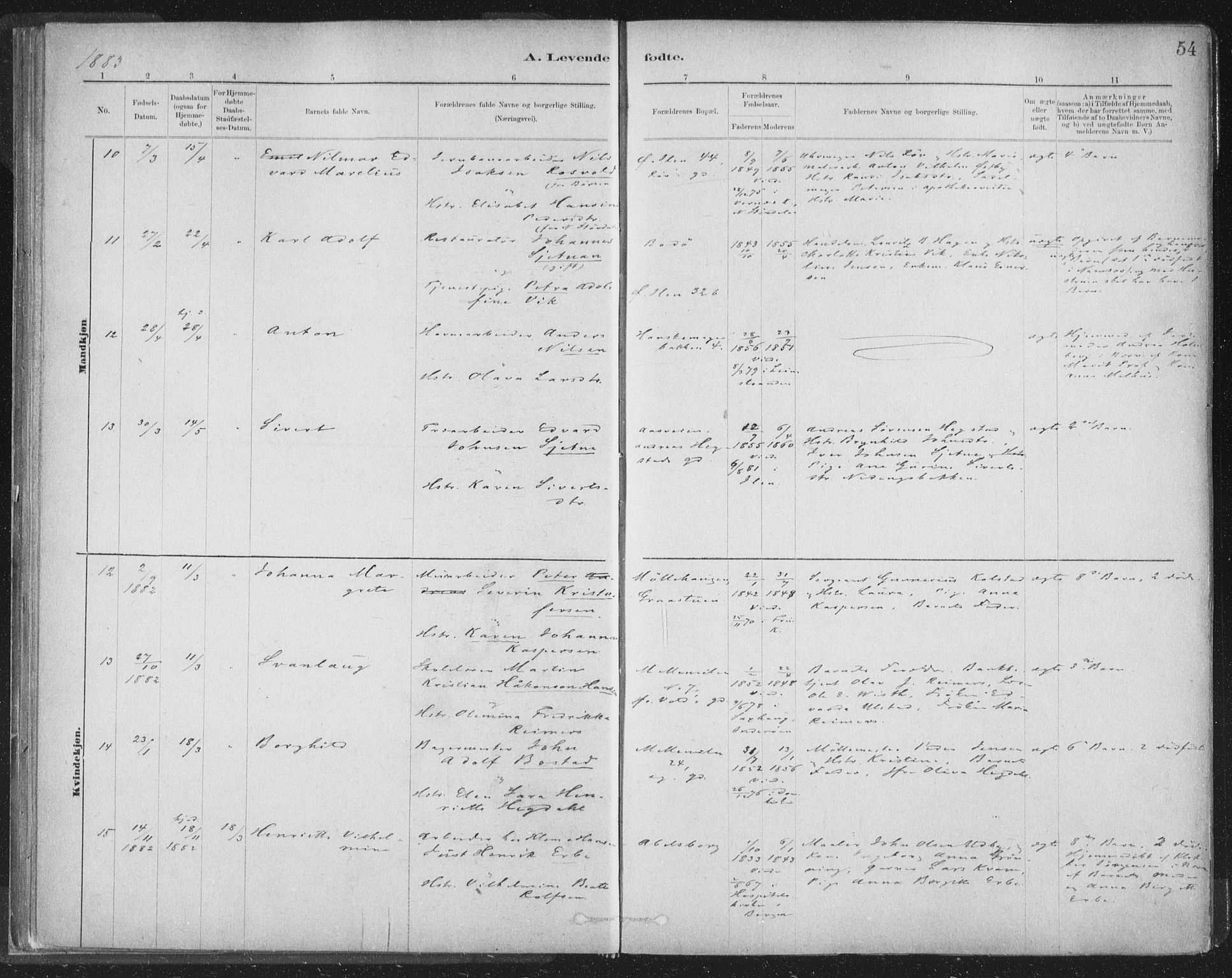 Ministerialprotokoller, klokkerbøker og fødselsregistre - Sør-Trøndelag, AV/SAT-A-1456/603/L0162: Parish register (official) no. 603A01, 1879-1895, p. 54