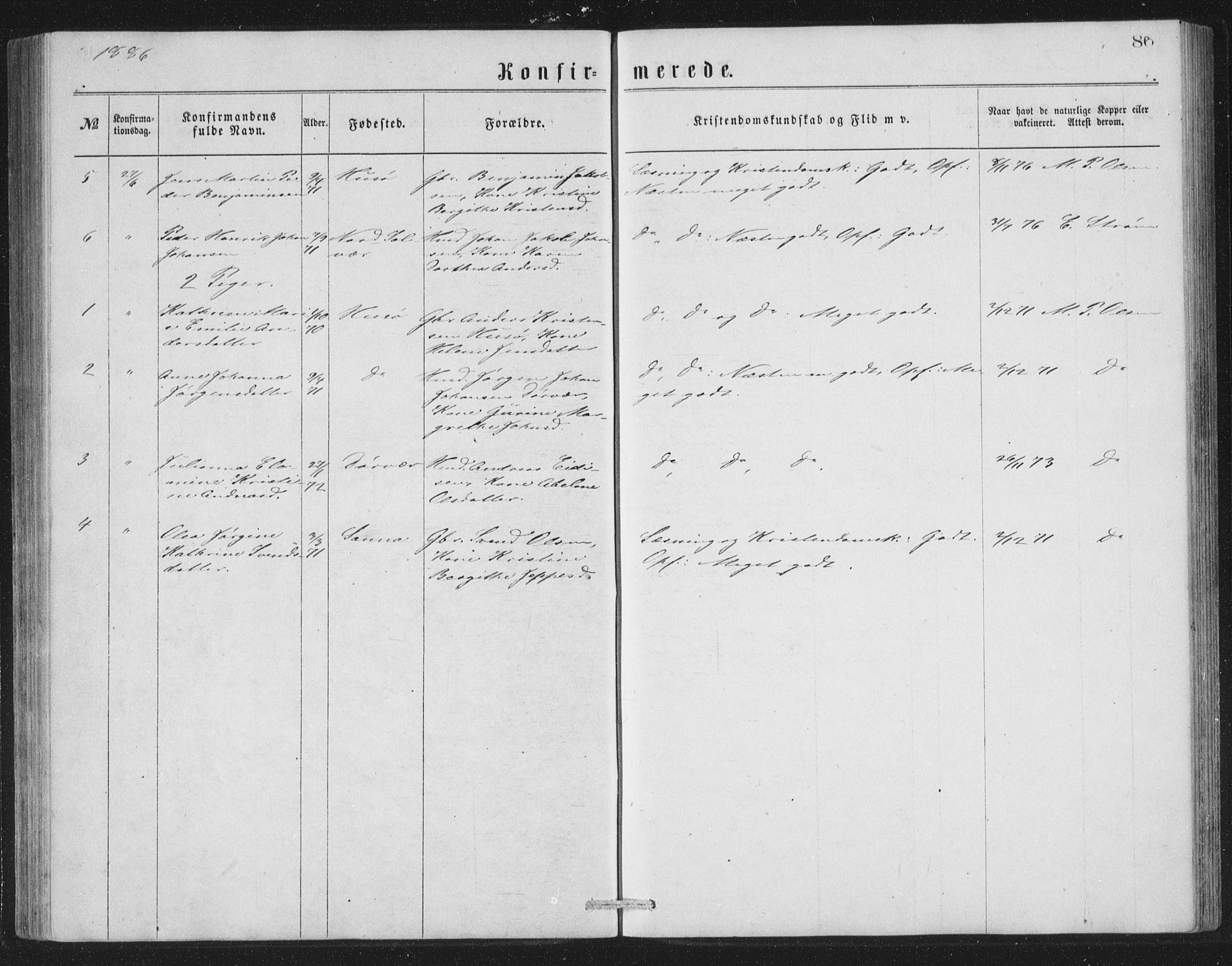 Ministerialprotokoller, klokkerbøker og fødselsregistre - Nordland, AV/SAT-A-1459/840/L0582: Parish register (copy) no. 840C02, 1874-1900, p. 86