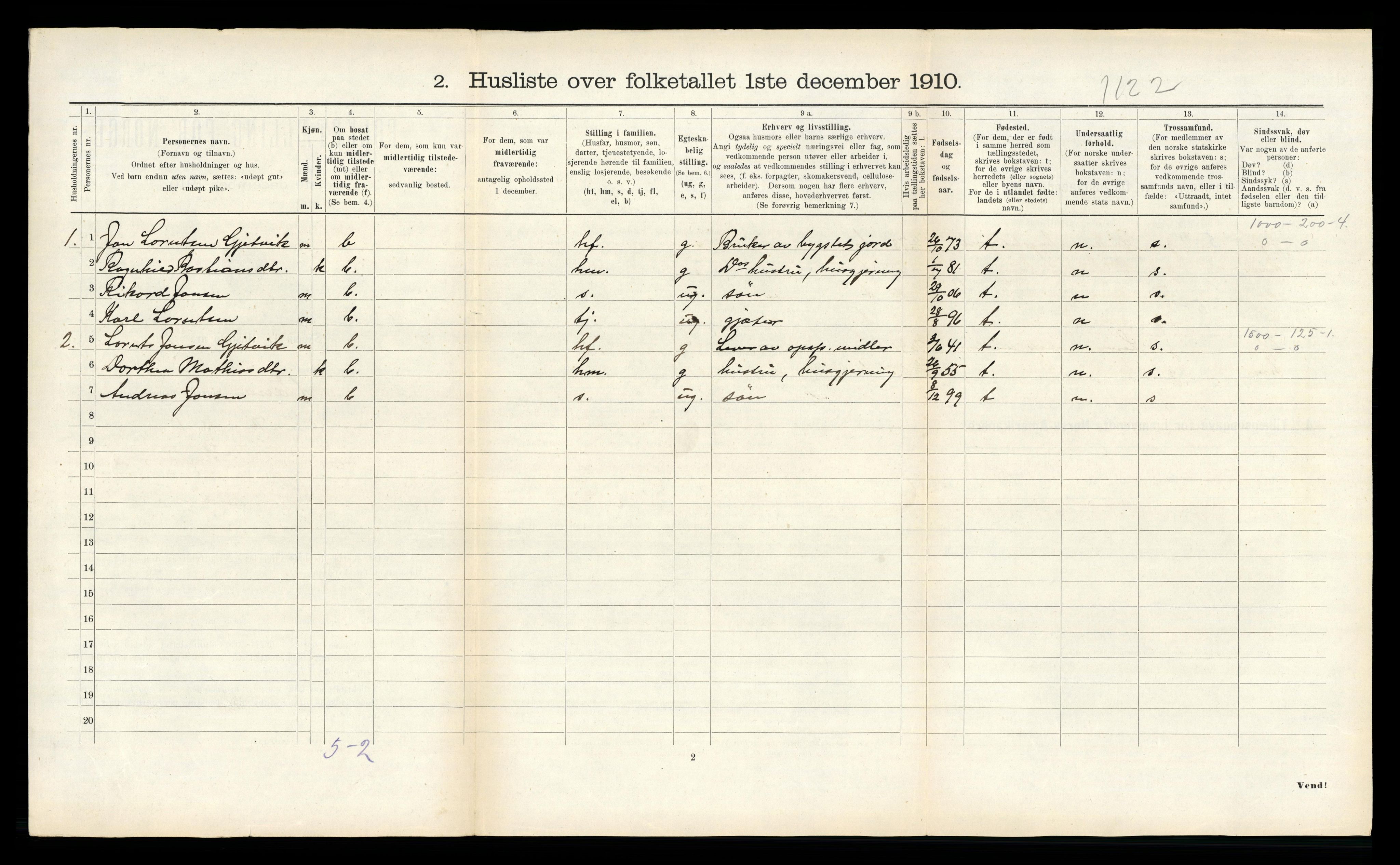 RA, 1910 census for Verran, 1910, p. 490