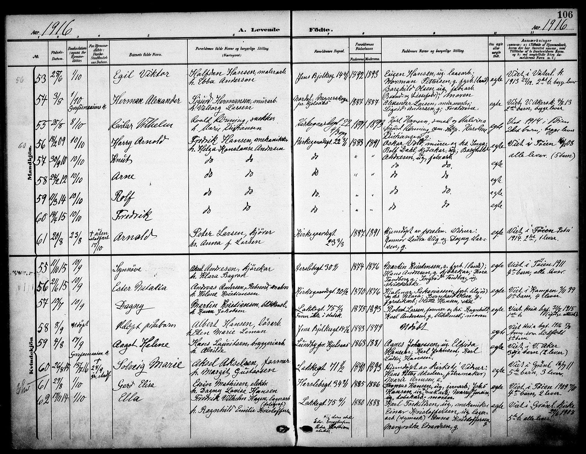 Tøyen prestekontor Kirkebøker, AV/SAO-A-10167a/F/Fa/L0001: Parish register (official) no. I 1, 1907-1916, p. 106